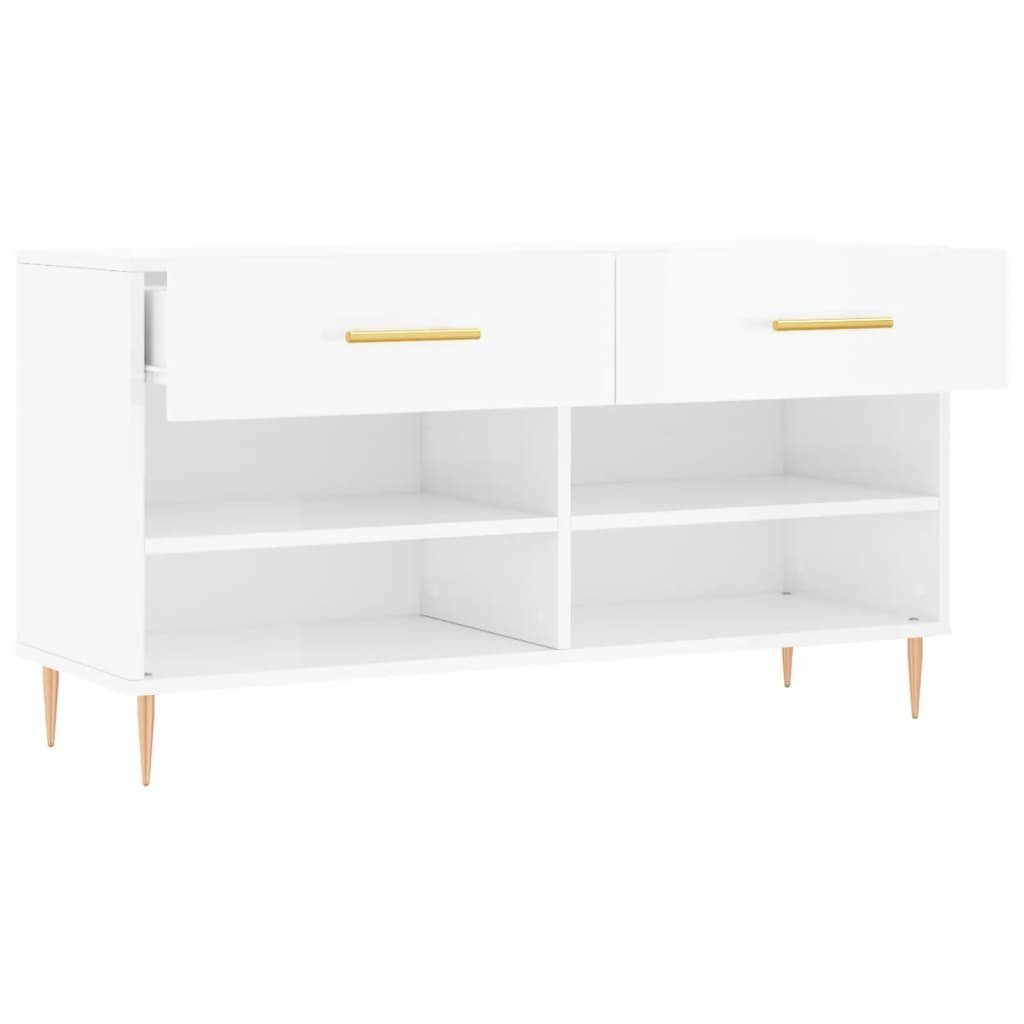 furnicato Schuhbank 102 x 35 x 55 cm Hochglanz-Weiß mit Stauraum und (1-St), Stabile Sitzbank mit 2 Schubladen, 4 Fächern und Wandhalterung