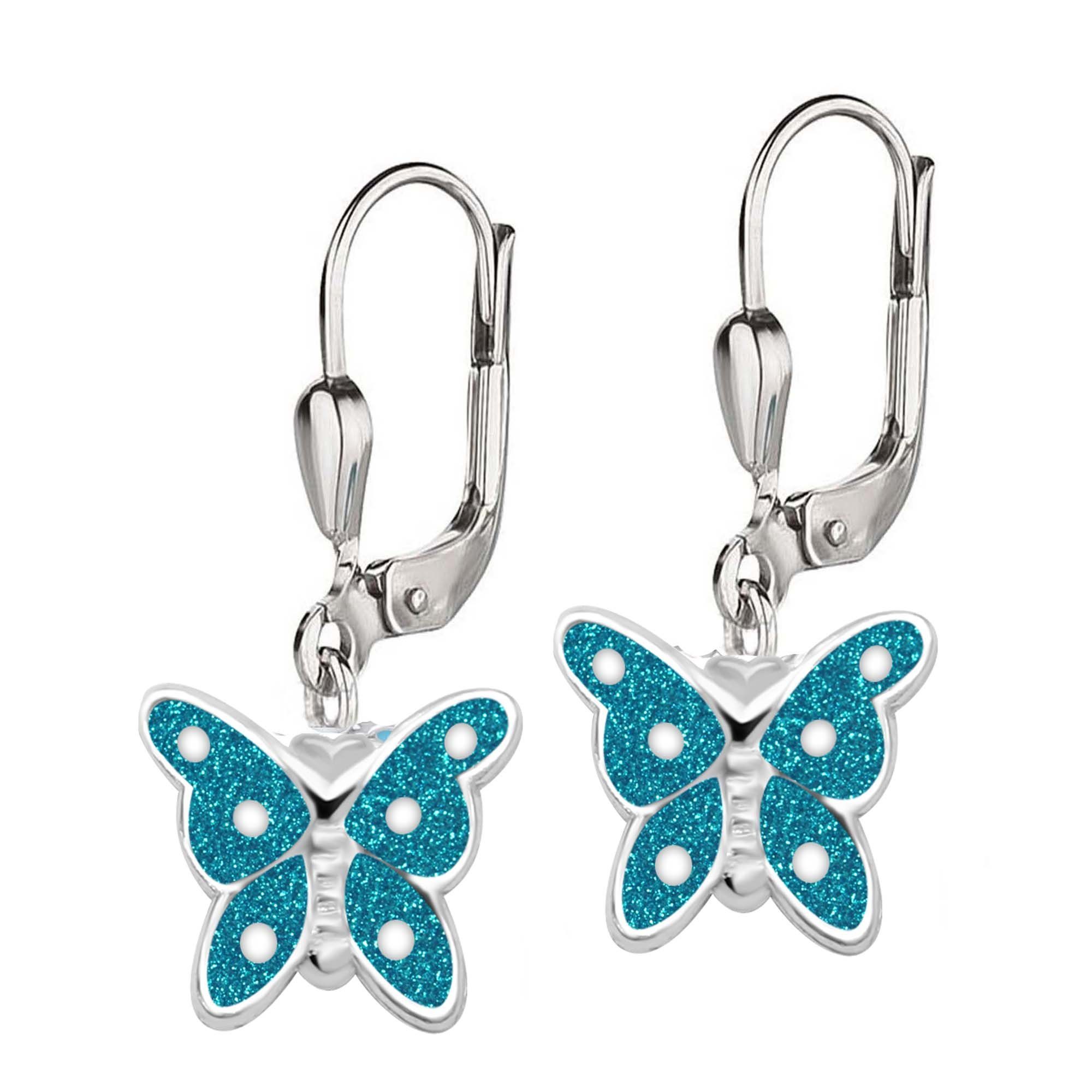 schmuck23 Paar Ohrhänger Kinder Ohrringe Schmetterling 925 Silber, Kinderschmuck Mädchen Geschenk Blau-Punkte