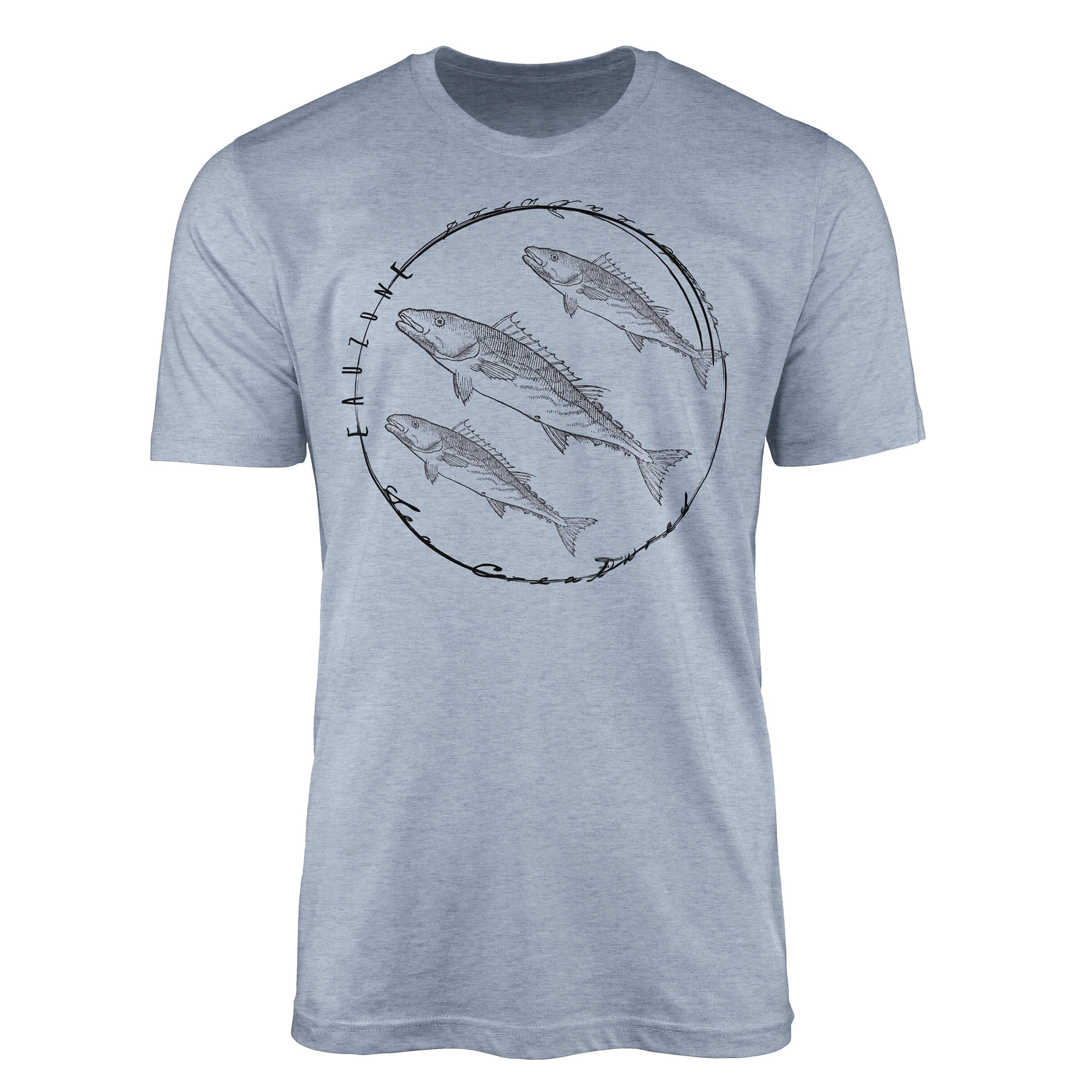 Sinus Art T-Shirt T-Shirt Tiefsee Fische - Serie: Sea Creatures, feine Struktur und sportlicher Schnitt / Sea 094 Stonewash Denim