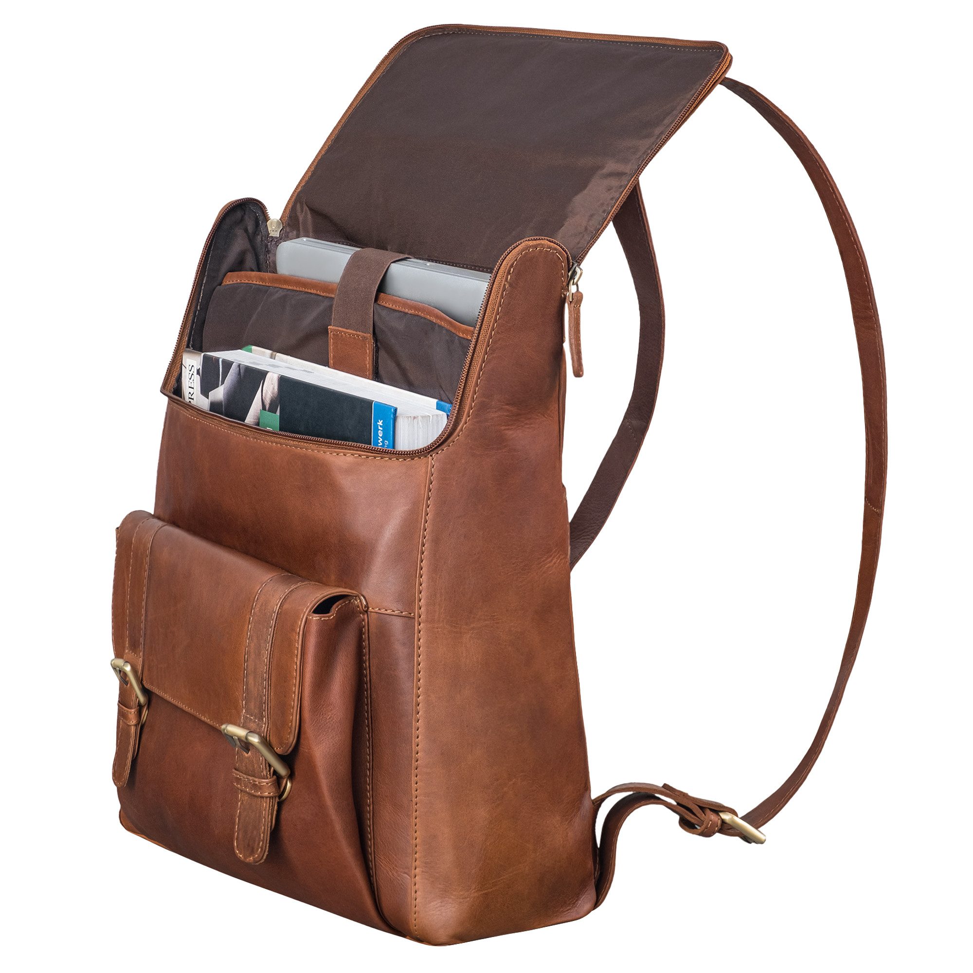 STILORD Notebook-Rucksack "Rosalia" Großer Lederrucksack Damen Echtleder Laptop 15,6 Zoll