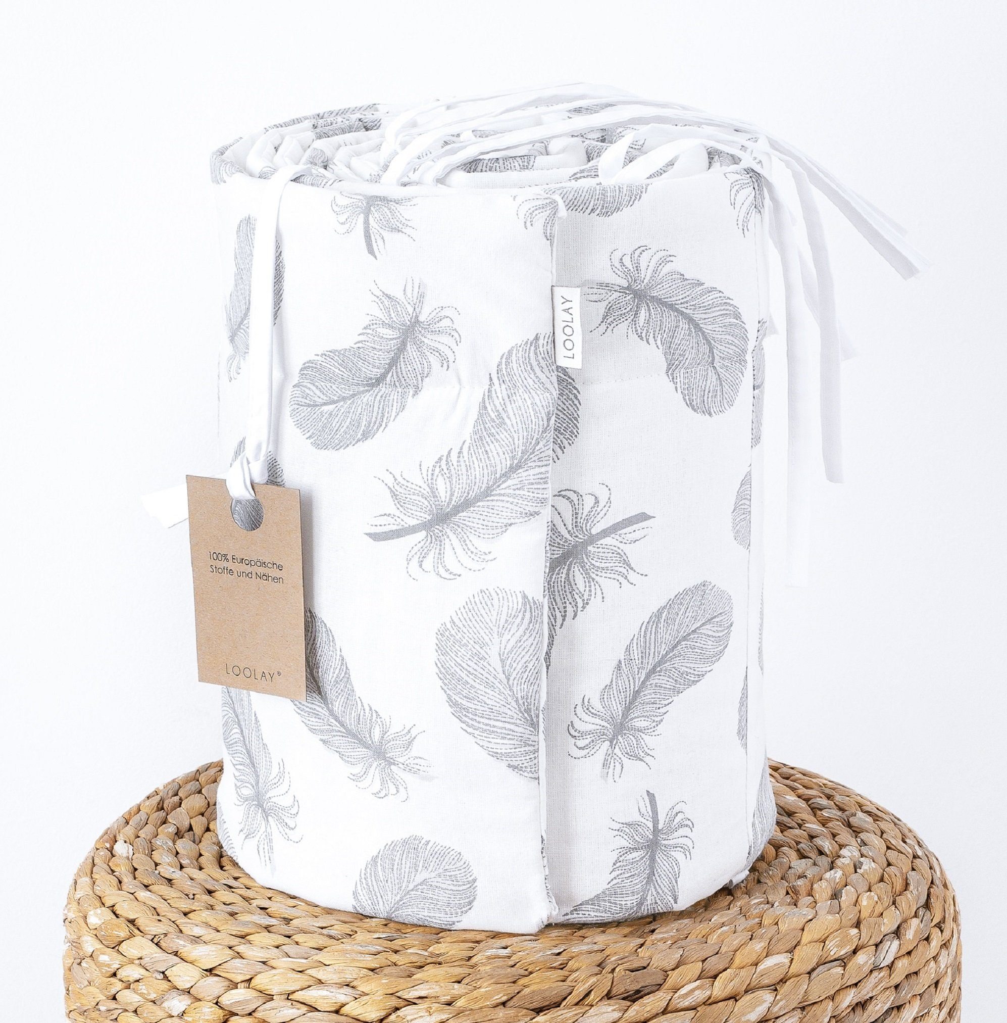 Loolay Bettnestchen GRAU WEIß Baumwolle BETTUMRANDUNG Babybett 420, 360, 210, 180 x 30cm, (Babyausstattung Babynest Kopfschutz Kantenschutz Baby, 100% Baumwolle – Bild 3 von 5