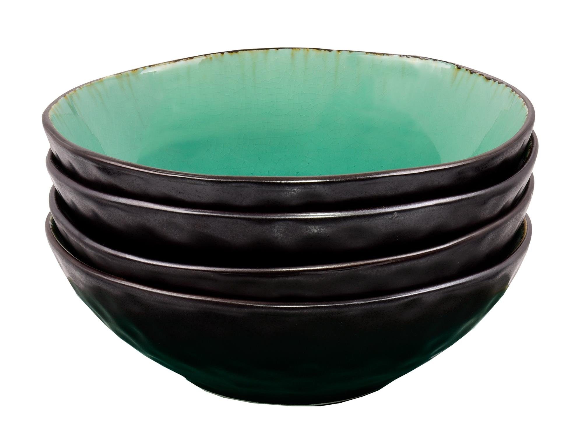 SÄNGER Schale Palm Beach, Grün Schwarz, Steingut, (Set, 4-tlg), Schüsseln mit Krakellee-Effekt, Handmade, Premium Collection