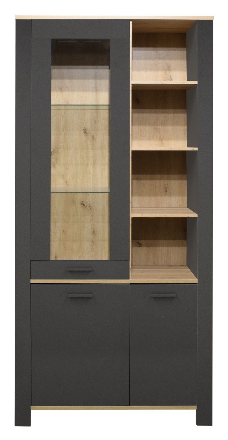 Vitrine NORMAN, Schwarz, B 96 cm, T 44 cm