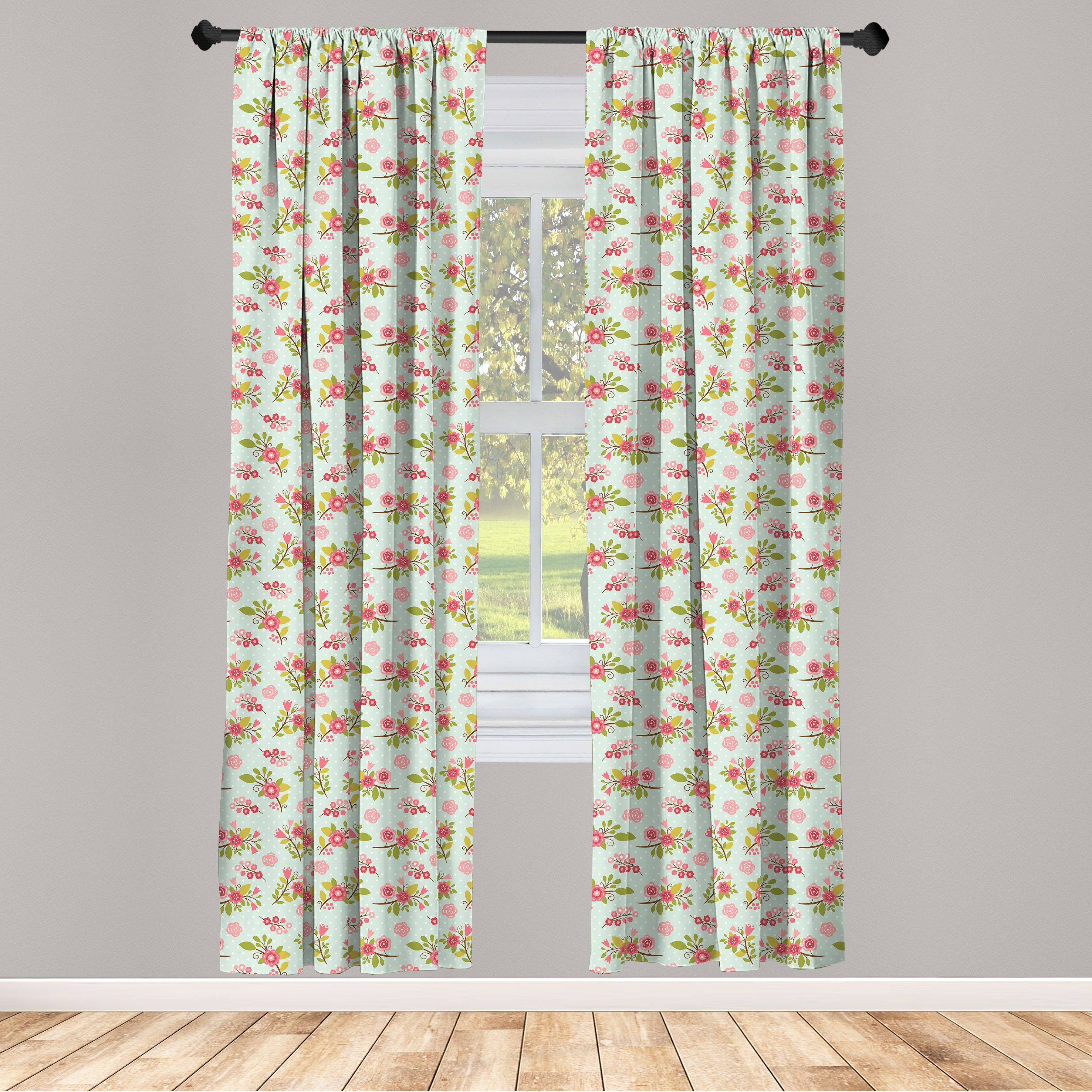 Gardine Vorhang für Wohnzimmer Schlafzimmer Dekor, Abakuhaus, Microfaser, Blumen Blühende Blumen und Blätter