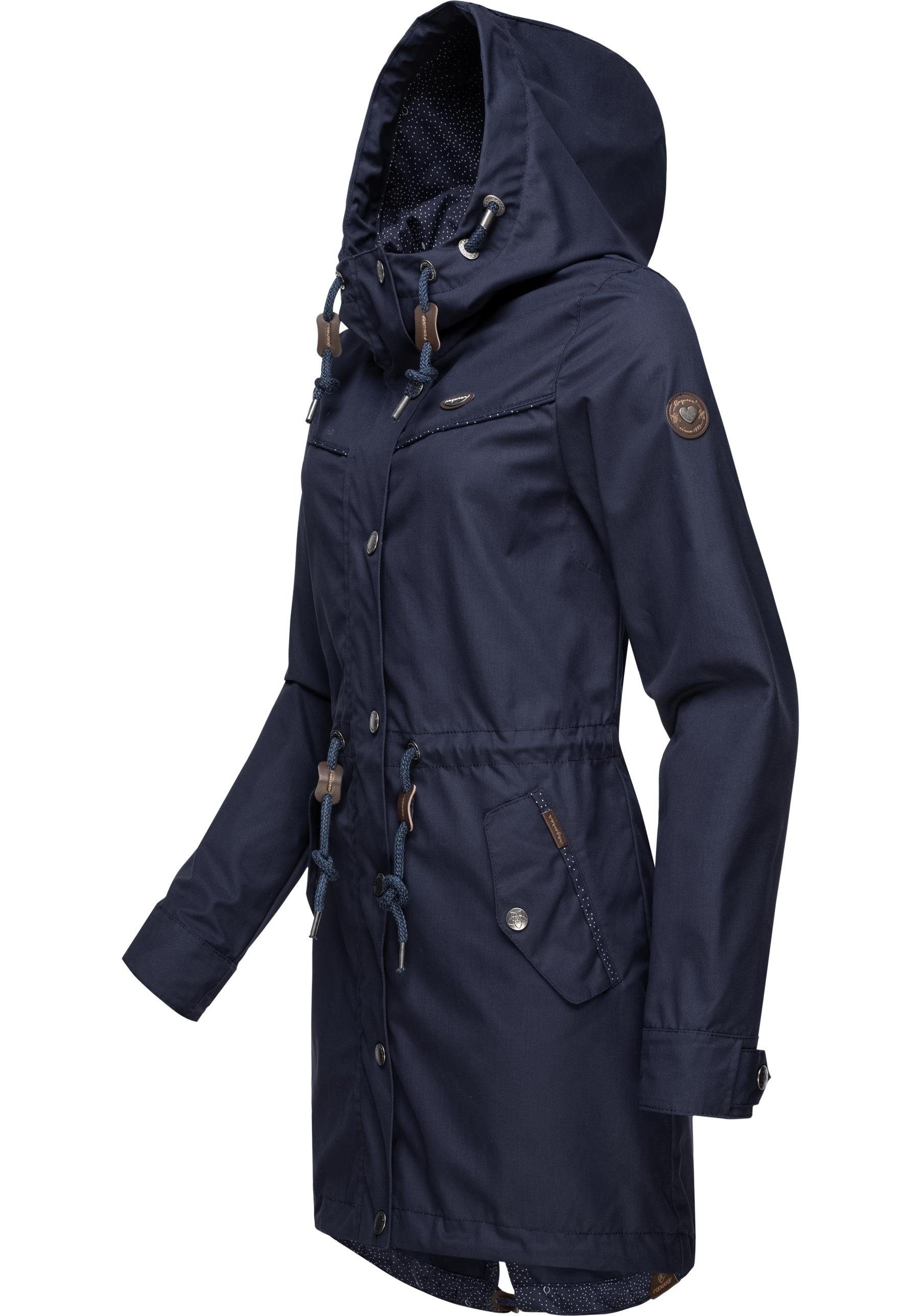 Kapuze Canny marine Übergangsjacke stylische großer Parka Ragwear mit