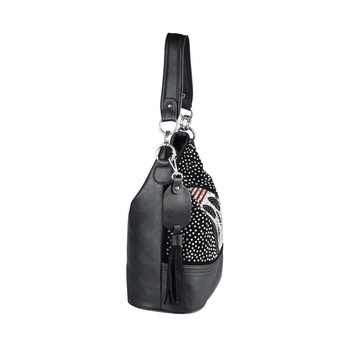 ITALYSHOP24 Schultertasche Damen Totenkopf Shopper Tasche Hobo, Skull Optik, als Handtasche & Umhängetasche tragbar