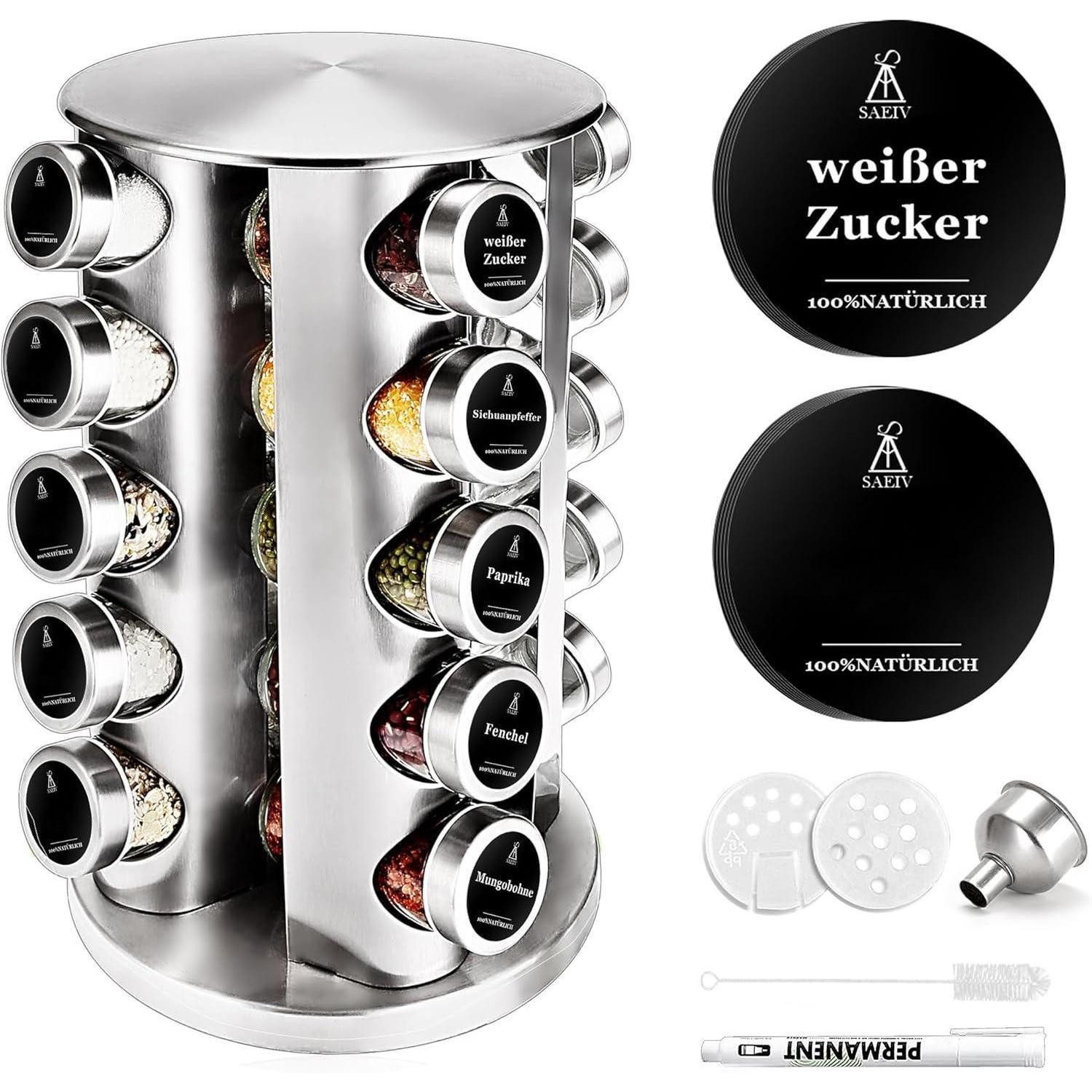 Gewürzregal 360° Rotation Gewürzregal mit 20 100ml-Gewürzgläsern Fünflagig