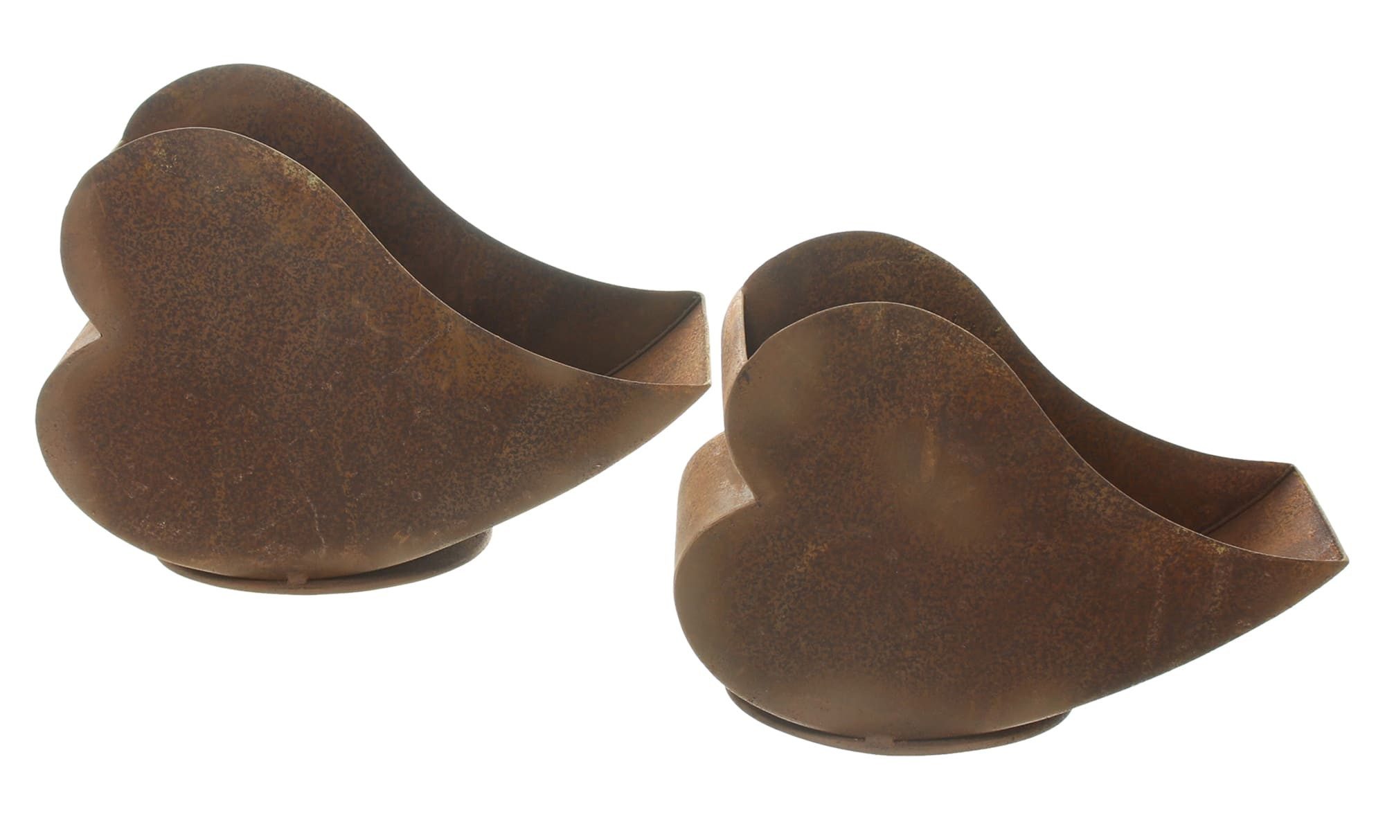 Dekoleidenschaft Blumentopf "Herz" Metall, Rost Finish, Blumentopf liegend Pflanztopf Pflanzgefäß (2 St., im Set), Gartendeko für Draußen