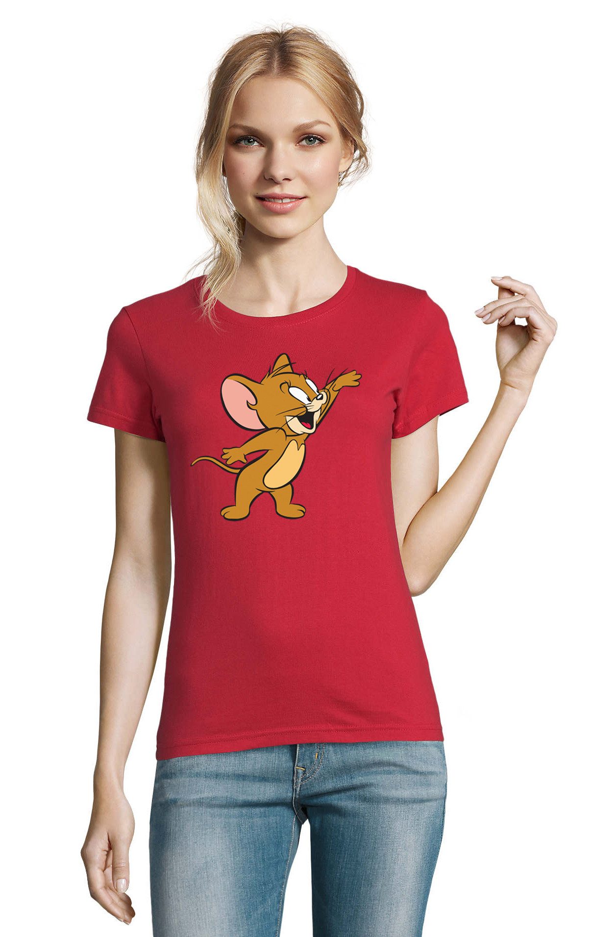 Blondie & Brownie T-Shirt Jerry Damen T-Shirt Cartoon Print Rundhals Baumwolle Retro Style (Einzelstück, Einzelartikel) Jerry D Tee Cartoon Print Damenshirt