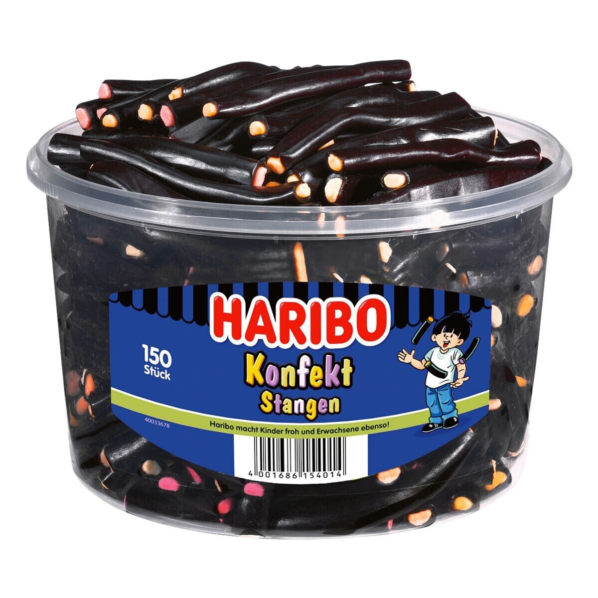 HARIBO Süßigkeit Konfekt Stangen, Fruchtgummi mit würzigem Lakritzmantel, 1200 g (150 Stück)