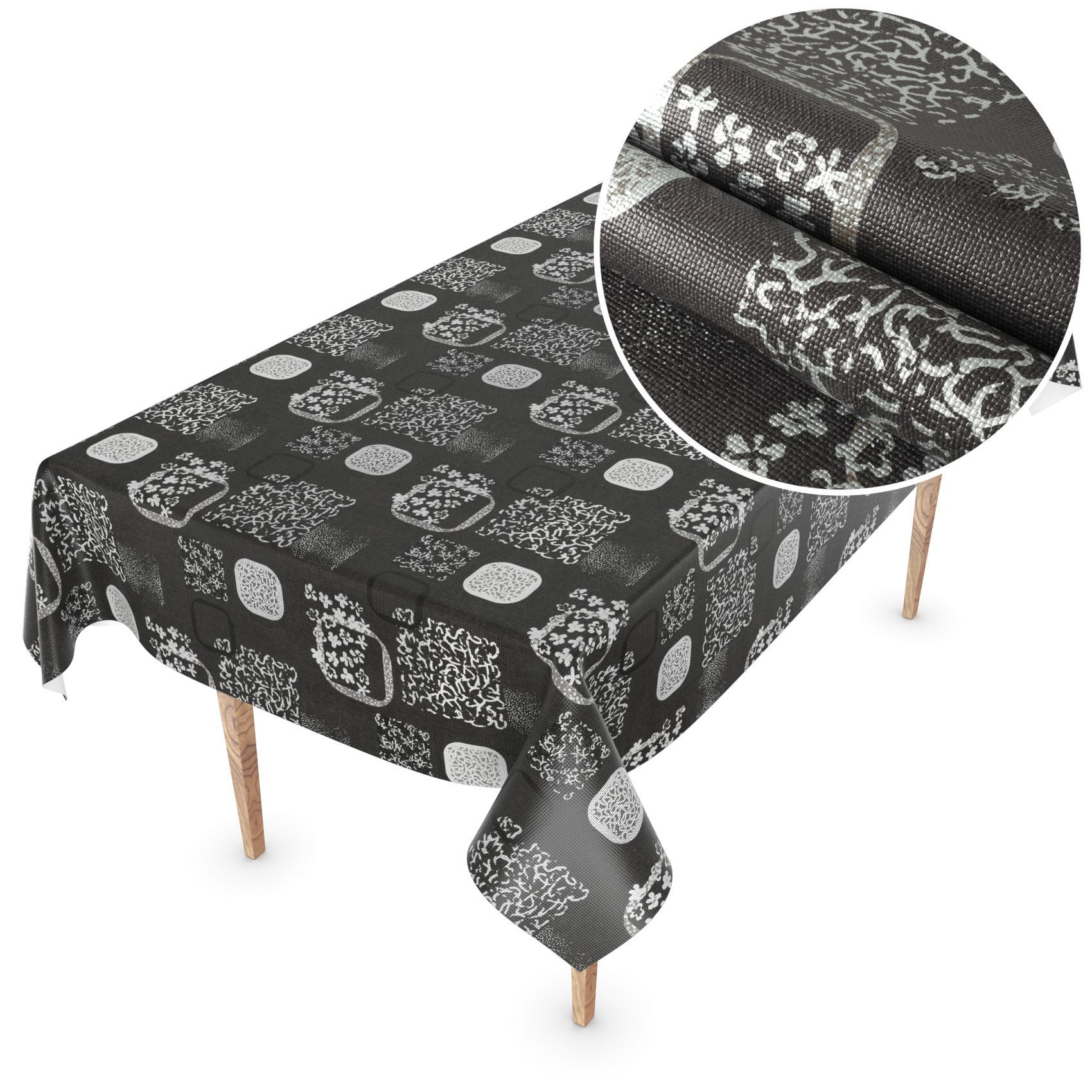 ANRO Tischdecke Wachstuchtischdecke Ornamente Schwarz Gartentischdecke abwaschbar (Einzelstück 1-tlg), Prägung 140x100cm wasserabweisend