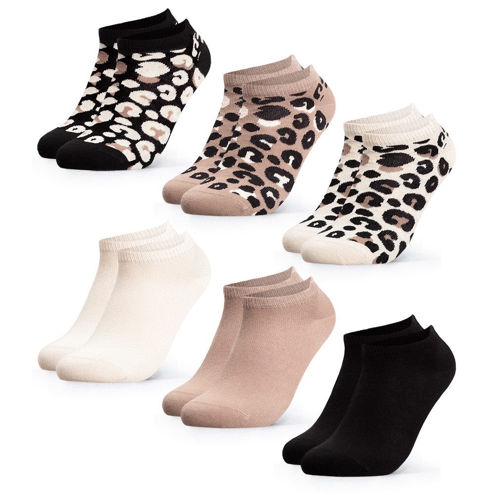 OCCULTO Sneakersocken Damen Leoparden Muster Sneaker Socken 6er Pack (Modell: Kira) (6-Paar)