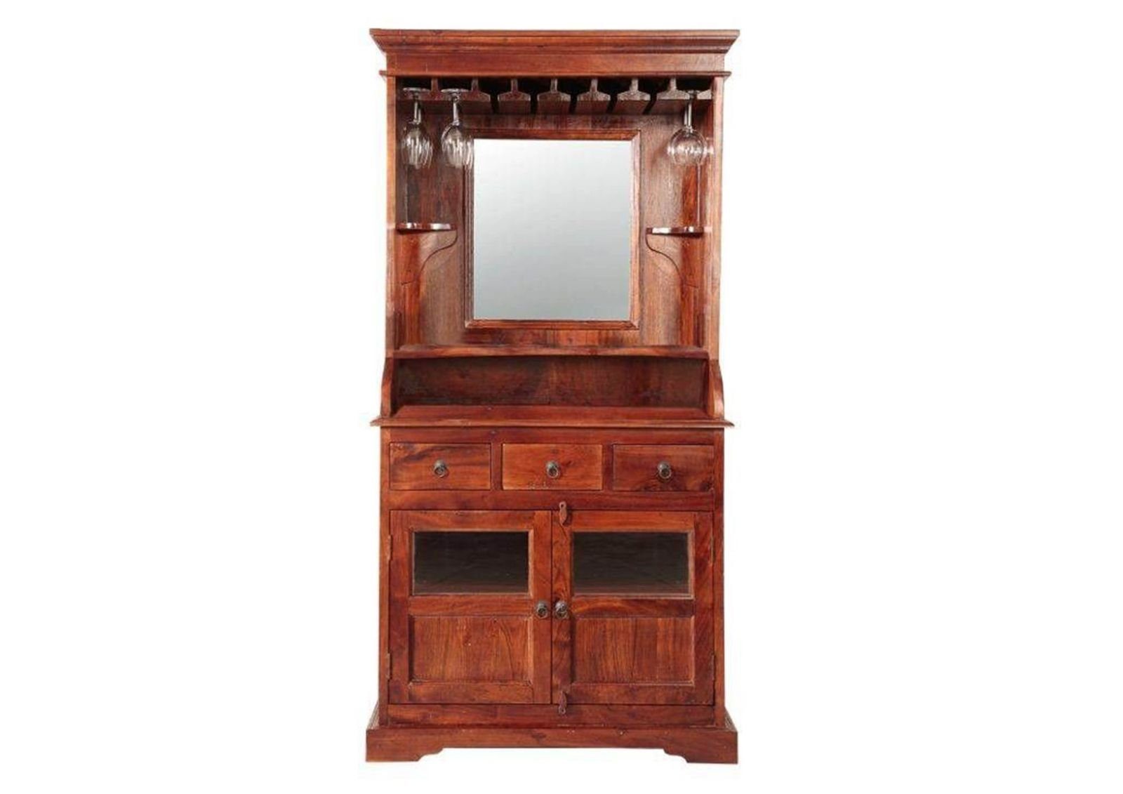 Massivmoebel24 Barschrank OXFORD (Bar Akazie 97x52x193 nougat lackiert OXFORD #443) Bar Akazie 97x52x193 nougat lackiert OXFORD #443