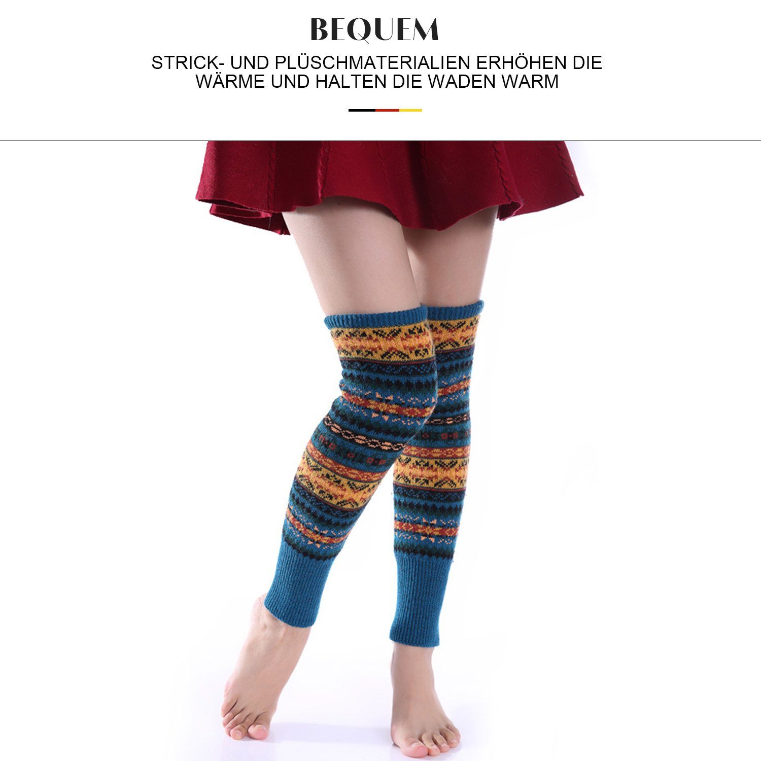 MAGICSHE Beinstulpen Stulpen Damen Leg Warmers Blau Beinwärmer Lange Gestrickte