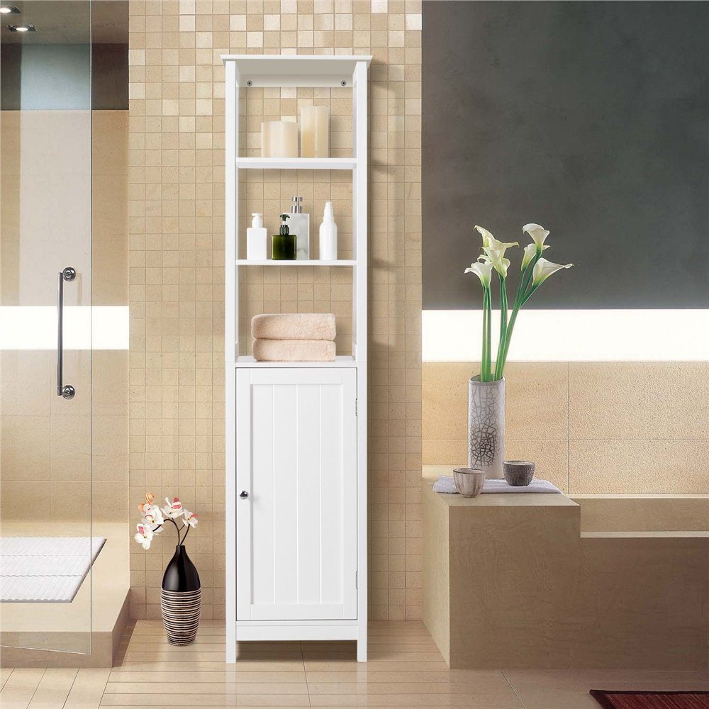 Yaheetech Hochschrank Badezimmerschrank mit weiß Einlegeboden verstellbaren
