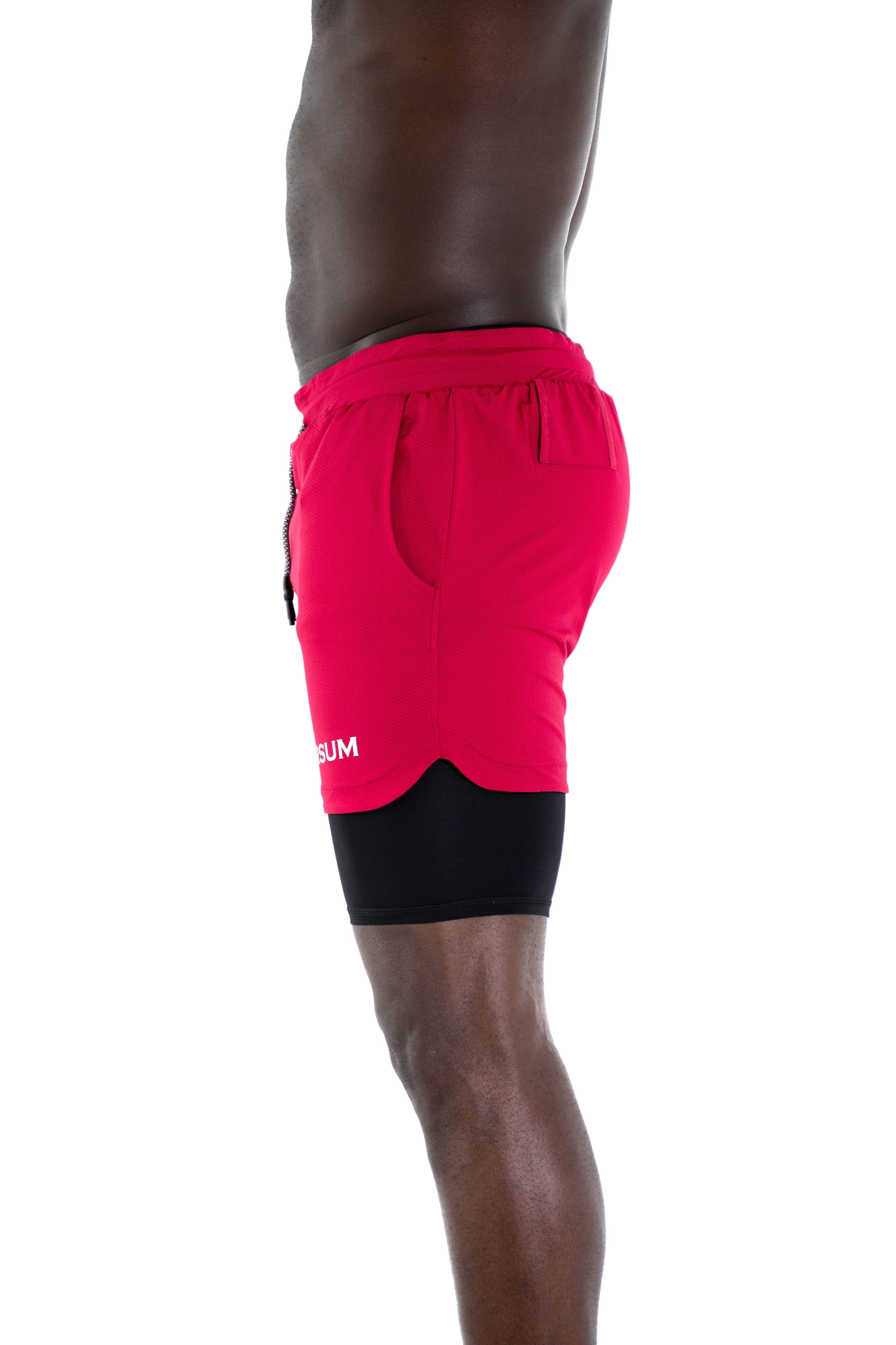Shorts Unterziehhose mit rot Hose Sportwear funktioneller versteckter Kurze Handytasche Universum Sporthose mit