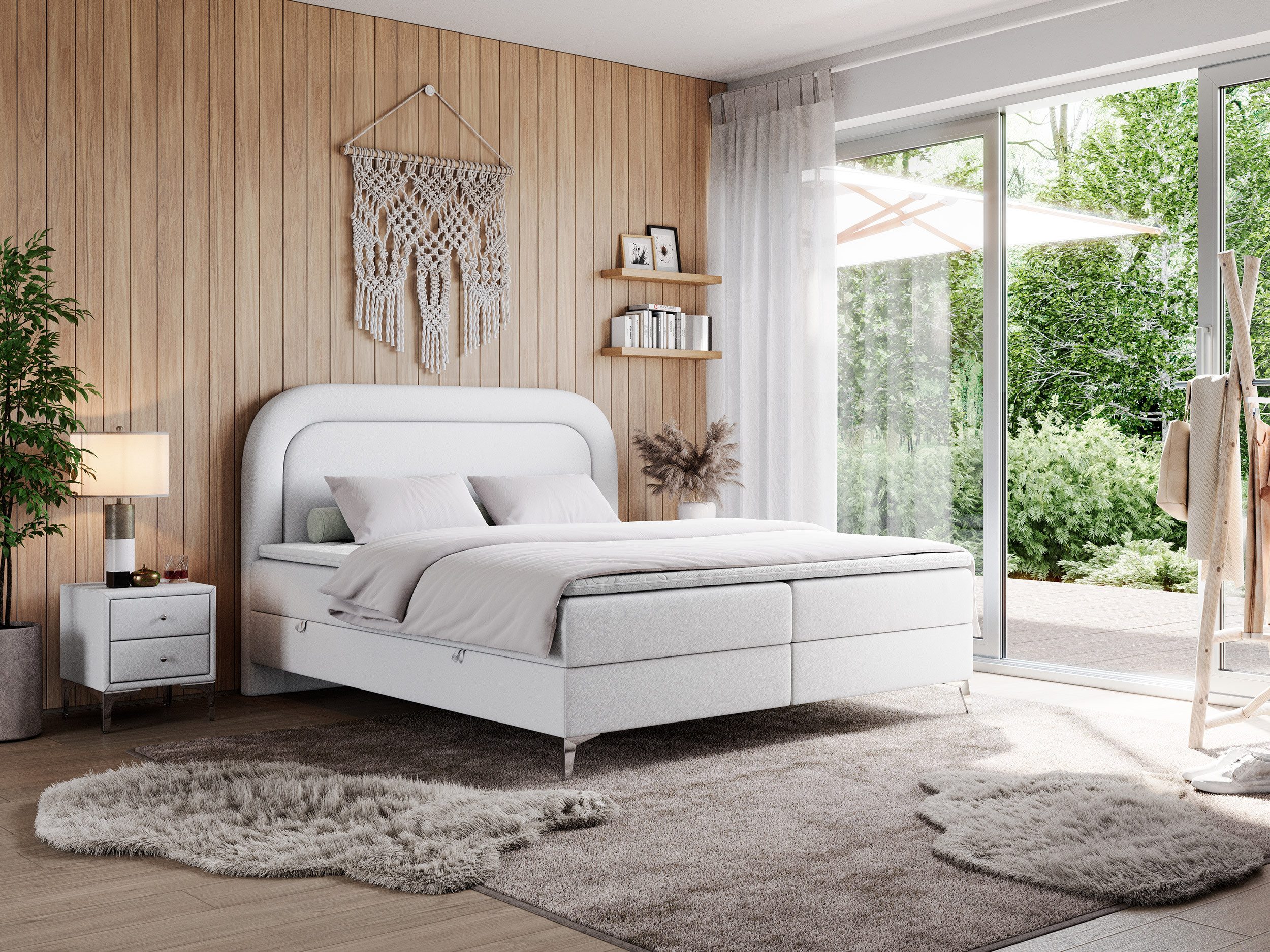 MKS MÖBEL Boxspringbett EIRA (Set, Packung, T30-Schaum, Topper T25/Visco, abgerundete Kopfstütze, Metallbeine), Doppelbett mit Stauraum, zum Schlafzimmer, Multipocket-Matratzen