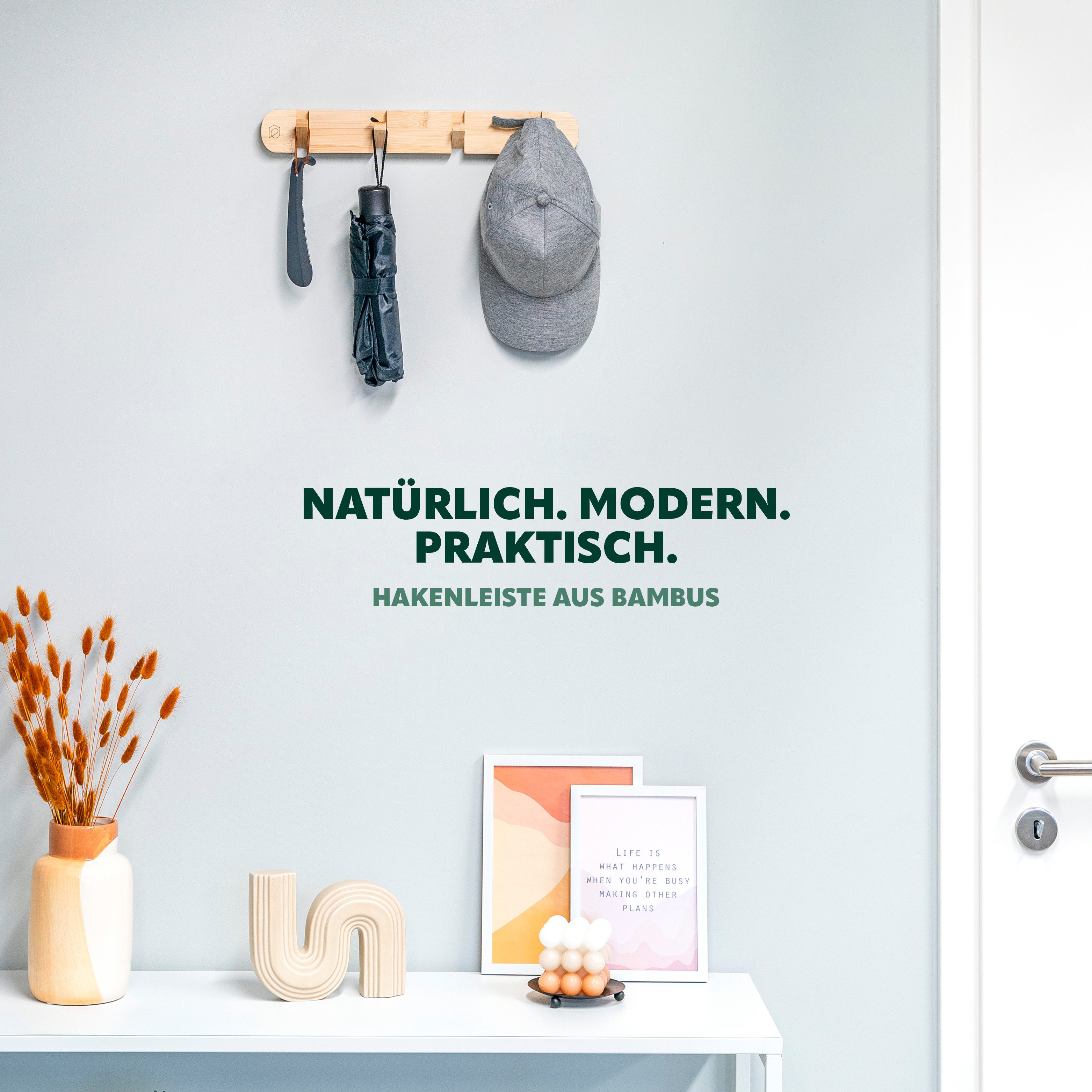 eluno Kleiderhaken Garderobenleiste mit 4 Haken aus Bambus günstig online kaufen