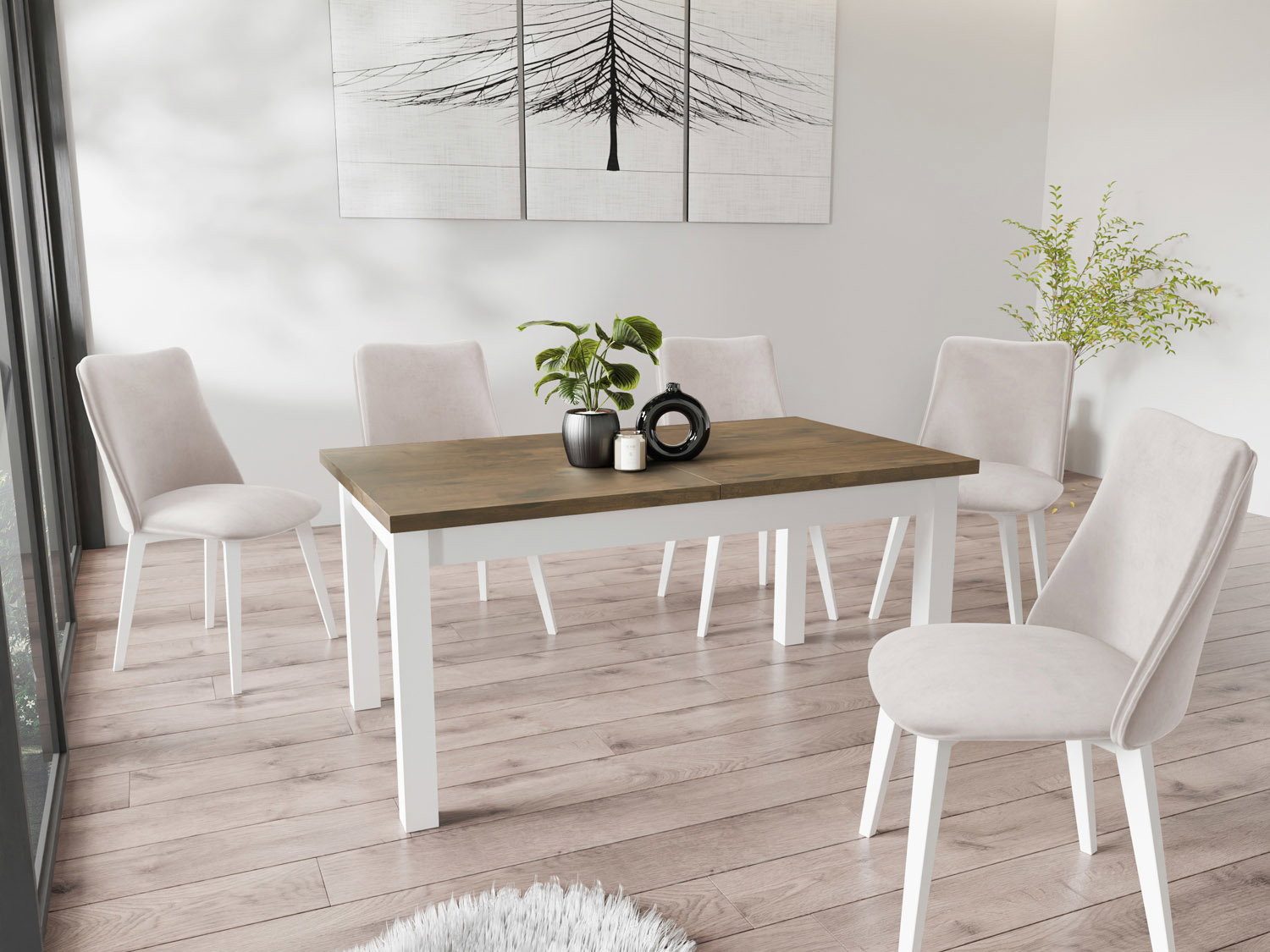 WFL GROUP Esstisch Molly ausziehbar rechteckig modern mit weißen Holzbeinen (MADE IN EU, erhältlich in 3 Größen – 140/160/160 cm ausziehbar auf 180/200/240 cm), platzsparender Tisch in Holzoptik für Küche, Esszimmer oder Wohnzimmer