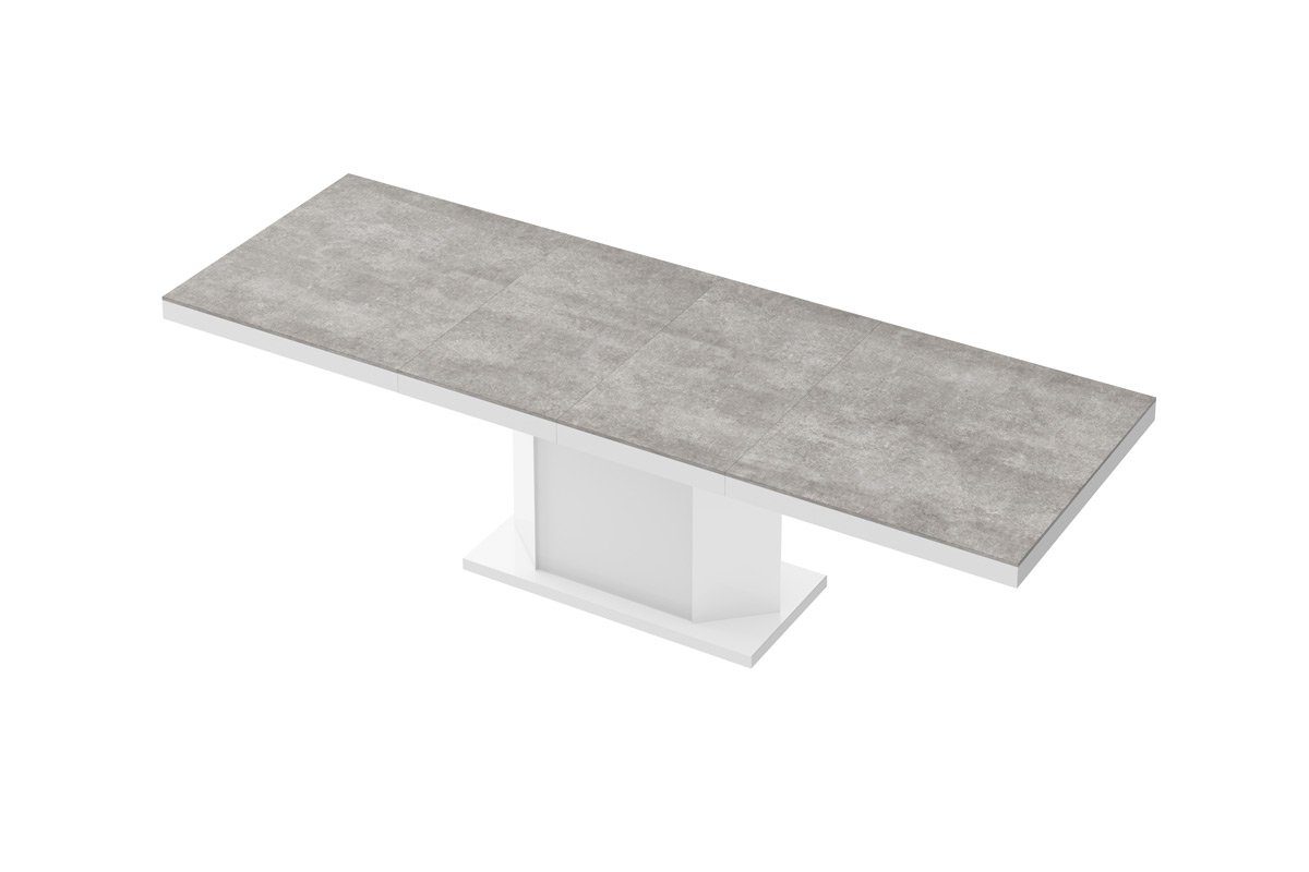 designimpex Esstisch Tisch Hochglanz Weiß Design cm 160-256 Beton Esstisch ausziehbar / Stauraum Hochglanz HE-333