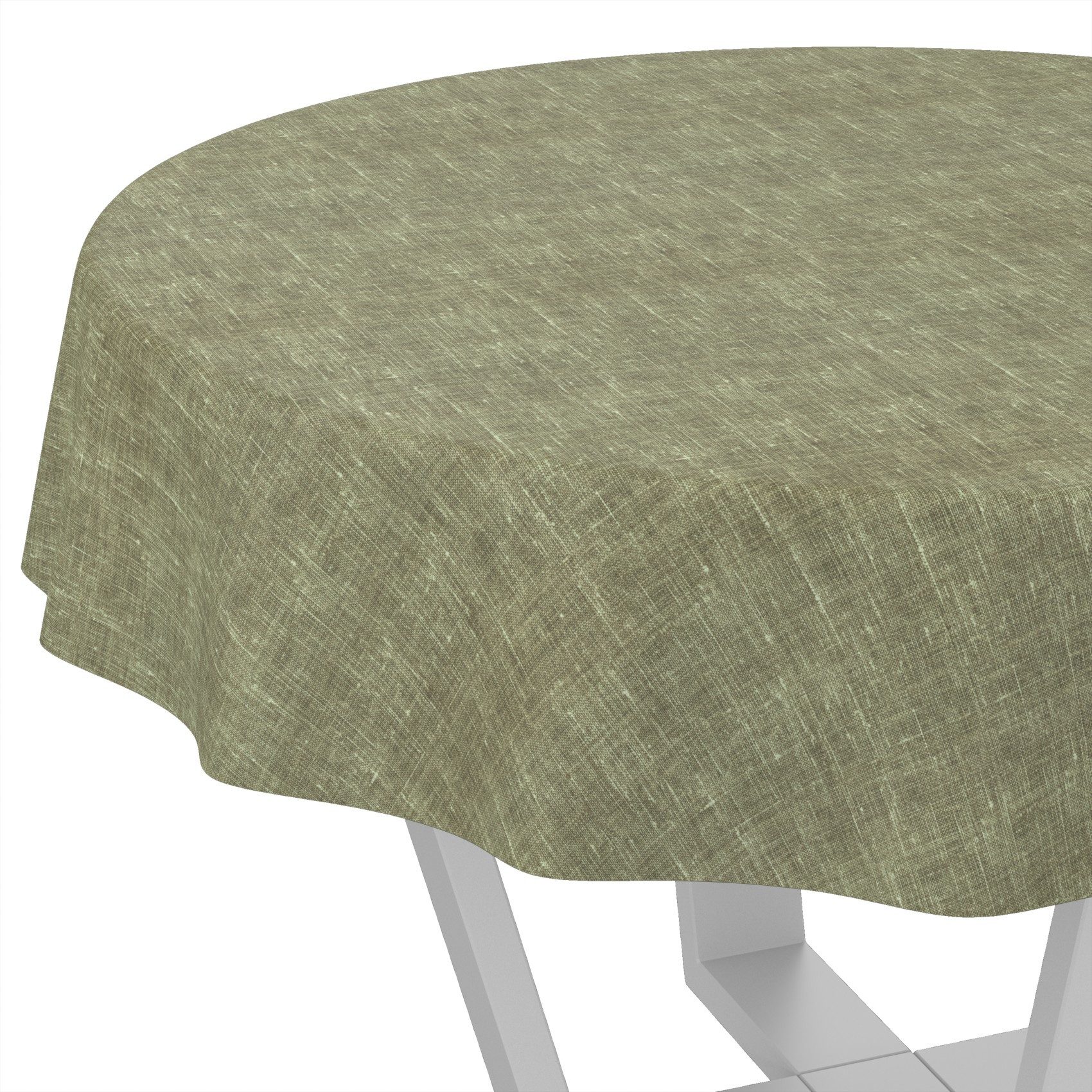 ANRO Tischdecke Alica Leinen Melliert Tischwäsche (Einzelstück 1-tlg), wasserabweisend Melliert Olive Rund 100cm