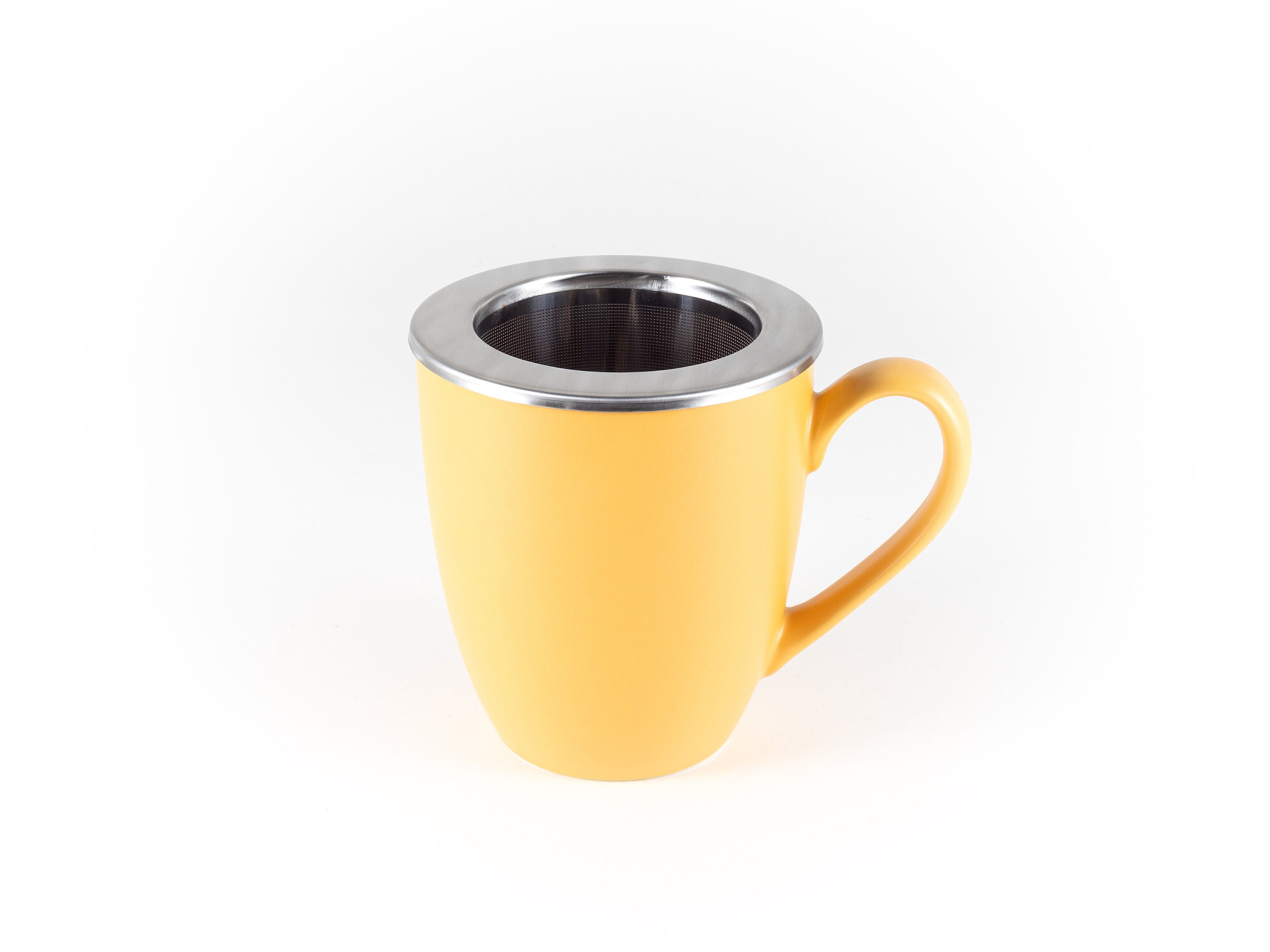 Hanseküche Tasse Teetasse mit Deckel – Teebecher Ultrafeinfilter, Dickwandige Sieb Keramik, XXL Thermoeffekt, Keramik Orange und 650ml, mit