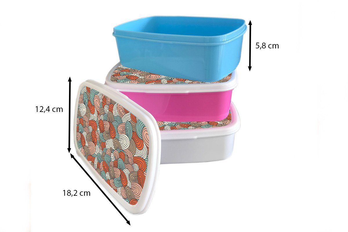 Brotdose Lunchbox Kunststoff Mädchen, Boho Erwachsene, Kinder, - Abstrakt, (2-tlg), Brotbox - MuchoWow Kunststoff, Linienkunst Snackbox, rosa für Muster -