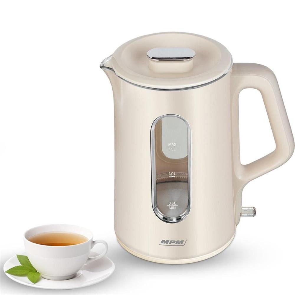 MPM Wasserkocher MPM MCZ-126/B1 Wasserkocher 1,5 l doppelwandig Beige, Doppelwandig, 1,5 l, Glasinnenbehälter, Innenbeleuchtung