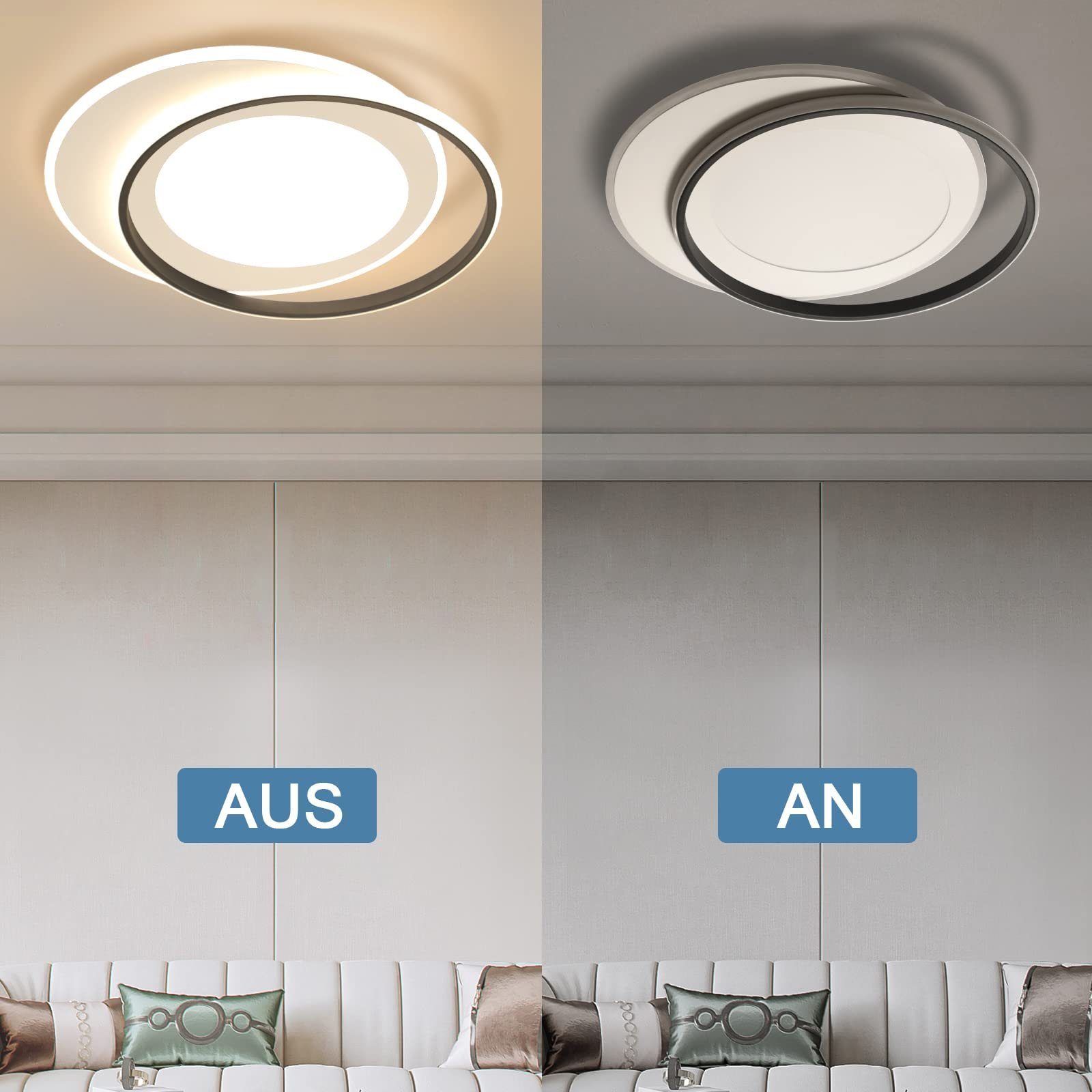 mit Ring Acryl-Lampe fest LED Schwarz-Weiß, ZMH integriert, 66W Modern Fernbedienung, warmweiß-kaltweiß, Desgin LED Deckenleuchte Doppelter