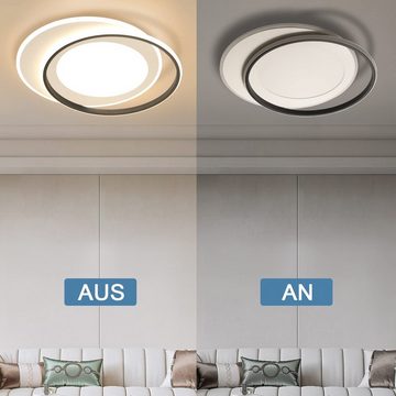 ZMH LED Deckenleuchte Modern Doppelter Ring Desgin Acryl-Lampe mit Fernbedienung, LED fest integriert, warmweiß-kaltweiß, Schwarz-Weiß, 66W