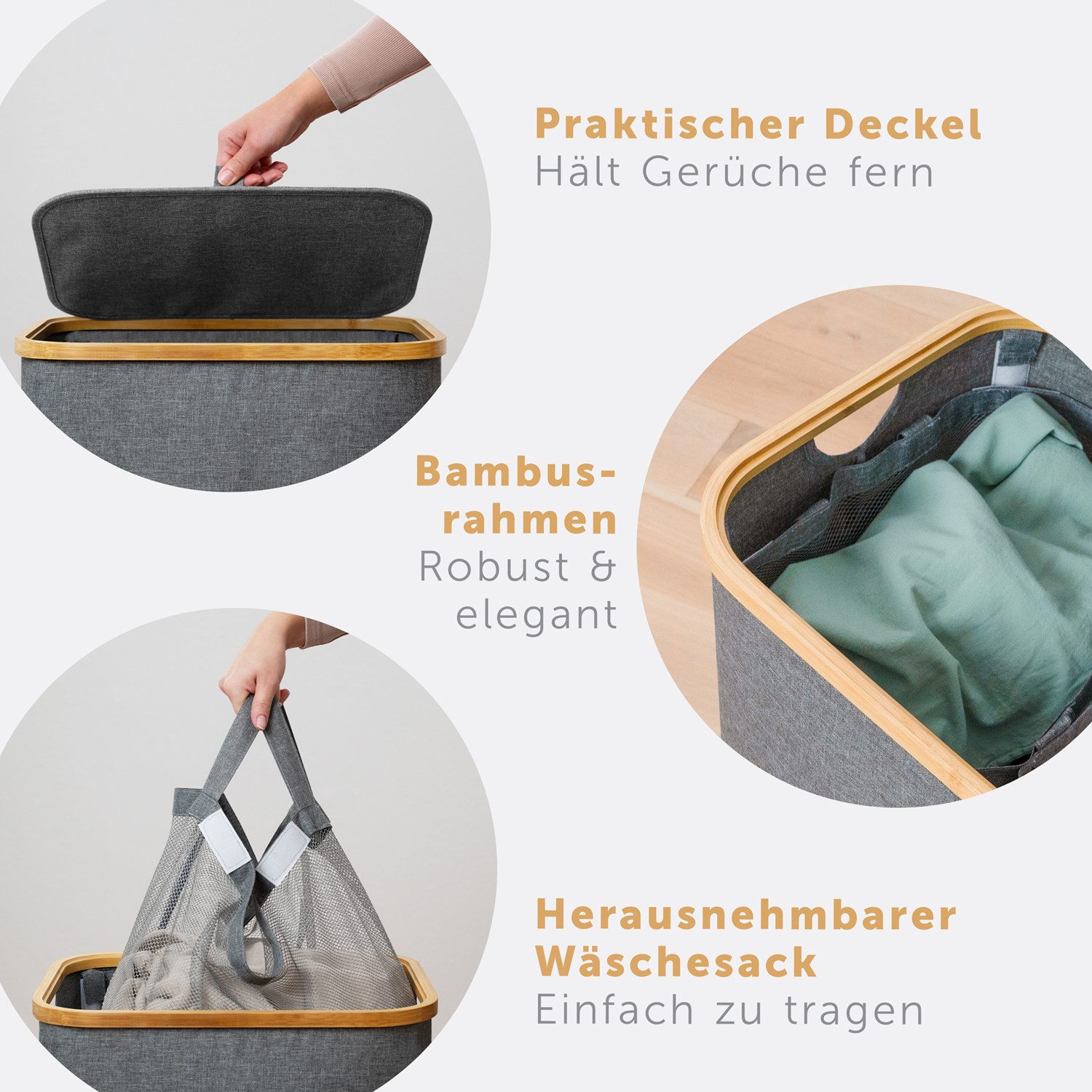 Blumtal Wäschekorb 1,2 oder 3 Fächer mit herausnehmbaren Wäschesäcken 100, 140 oder 150L, in drei Größen erhältlich