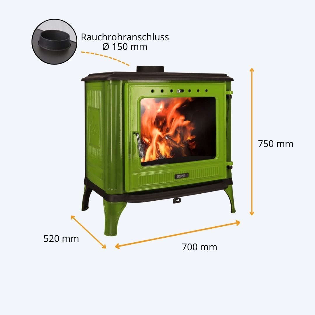 365 Kaminofen 365® Ferrox 75 grün emailliert 10,5 kW Gusseisen A+, 10,5 kW
