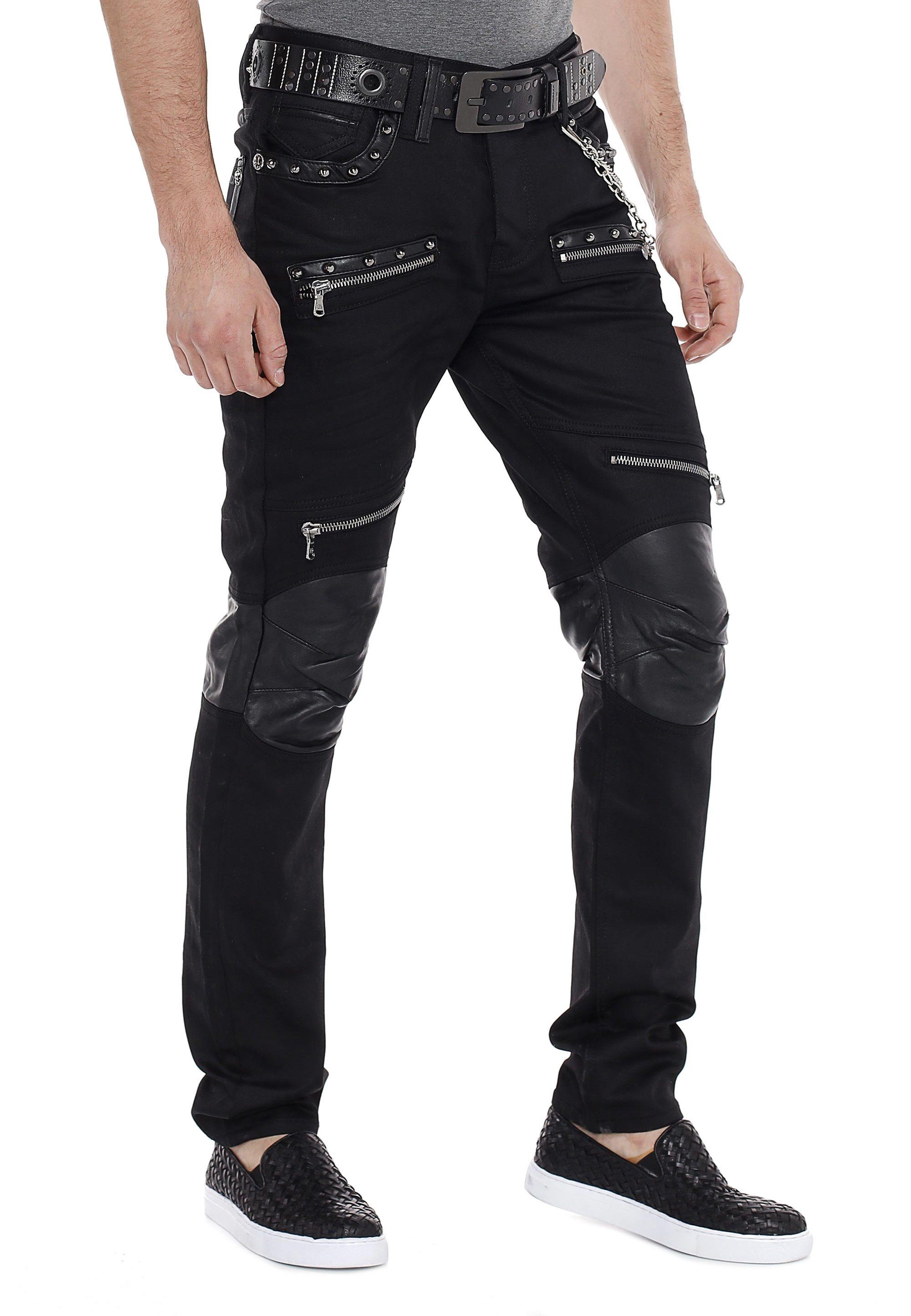 Cipo & Baxx Slim-fit-Jeans Einsatz Leder mit