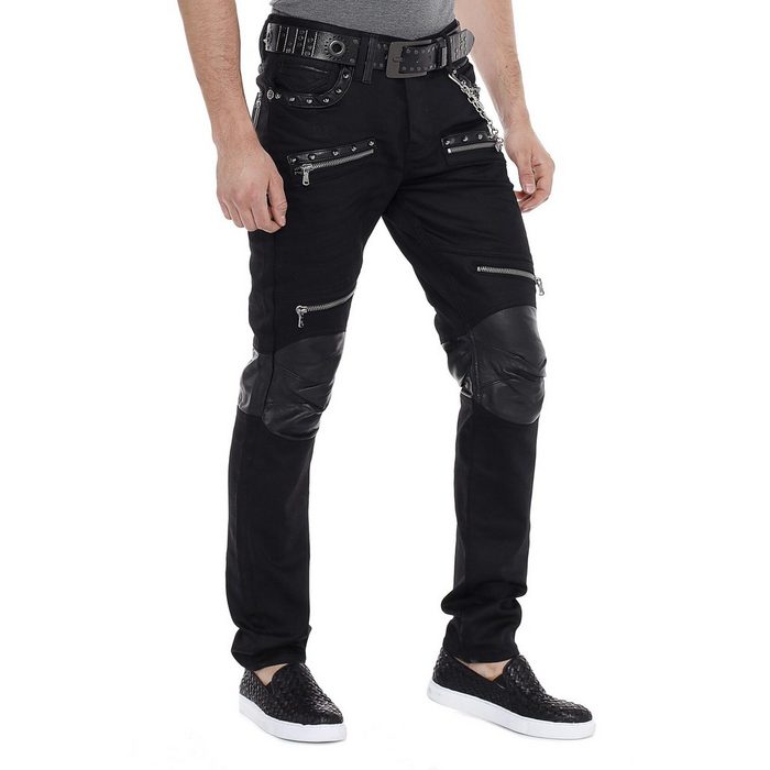 Cipo &amp; Baxx Slim-fit-Jeans mit Leder Einsatz NZ7799
