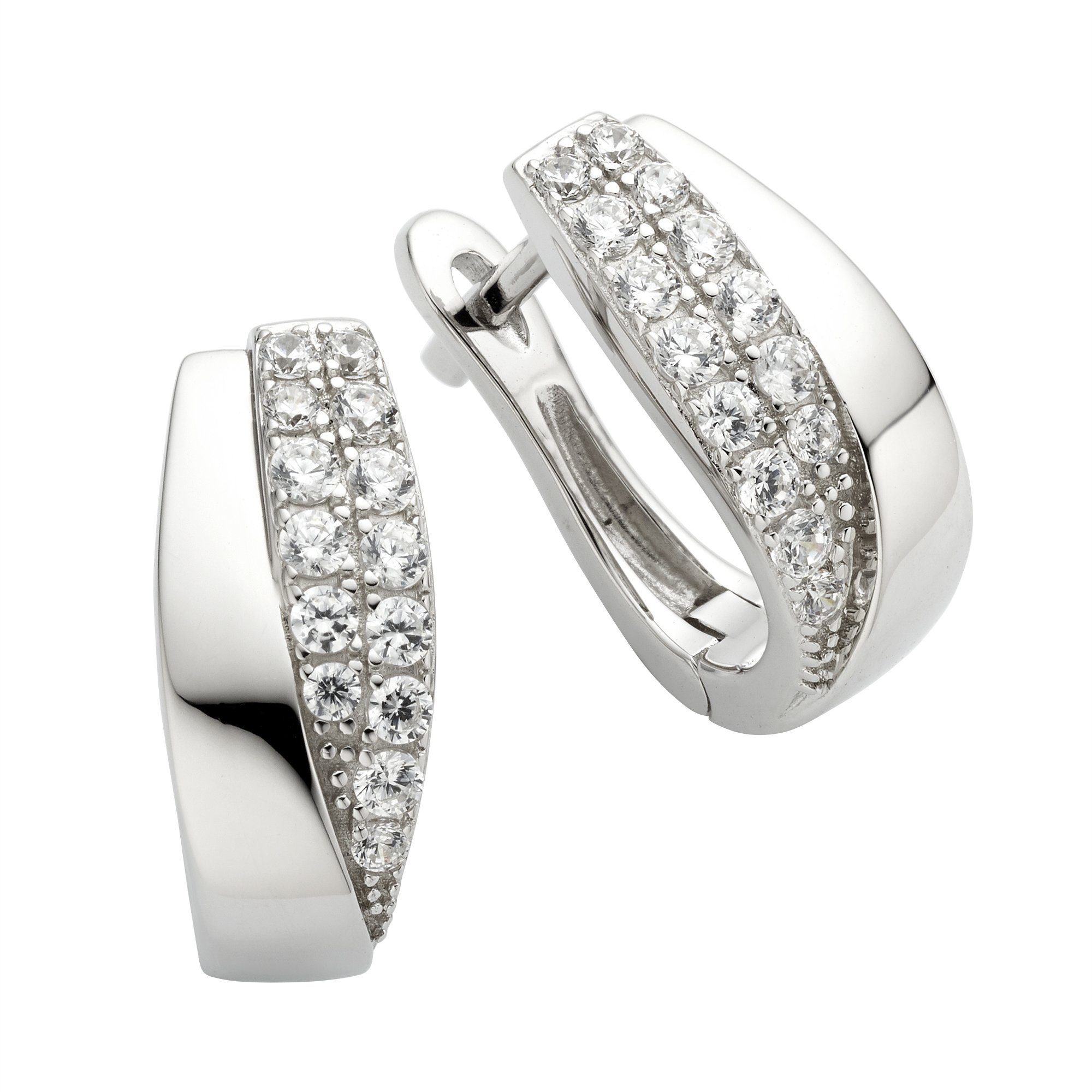 Zeeme Paar Creolen Silber 925 rhodiniert mit Zirkonia weiß günstig online kaufen