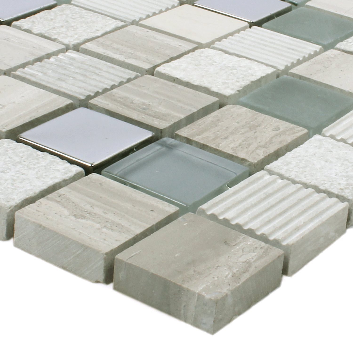 Mosafil Mosaikfliesen Naturstein Glas Mosaikfliesen Venzona Q23, Naturstein-Glas 30.000x30.000, beige-grau-silber-hellgrau, Verlegefertig auf ein Netz geklebt