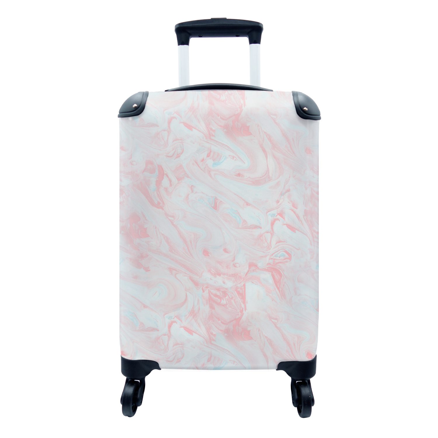 MuchoWow Handgepäckkoffer Marmor - Rosa - Weiß - Muster, 4 Rollen, Reisetasche mit rollen, Handgepäck für Ferien, Trolley, Reisekoffer