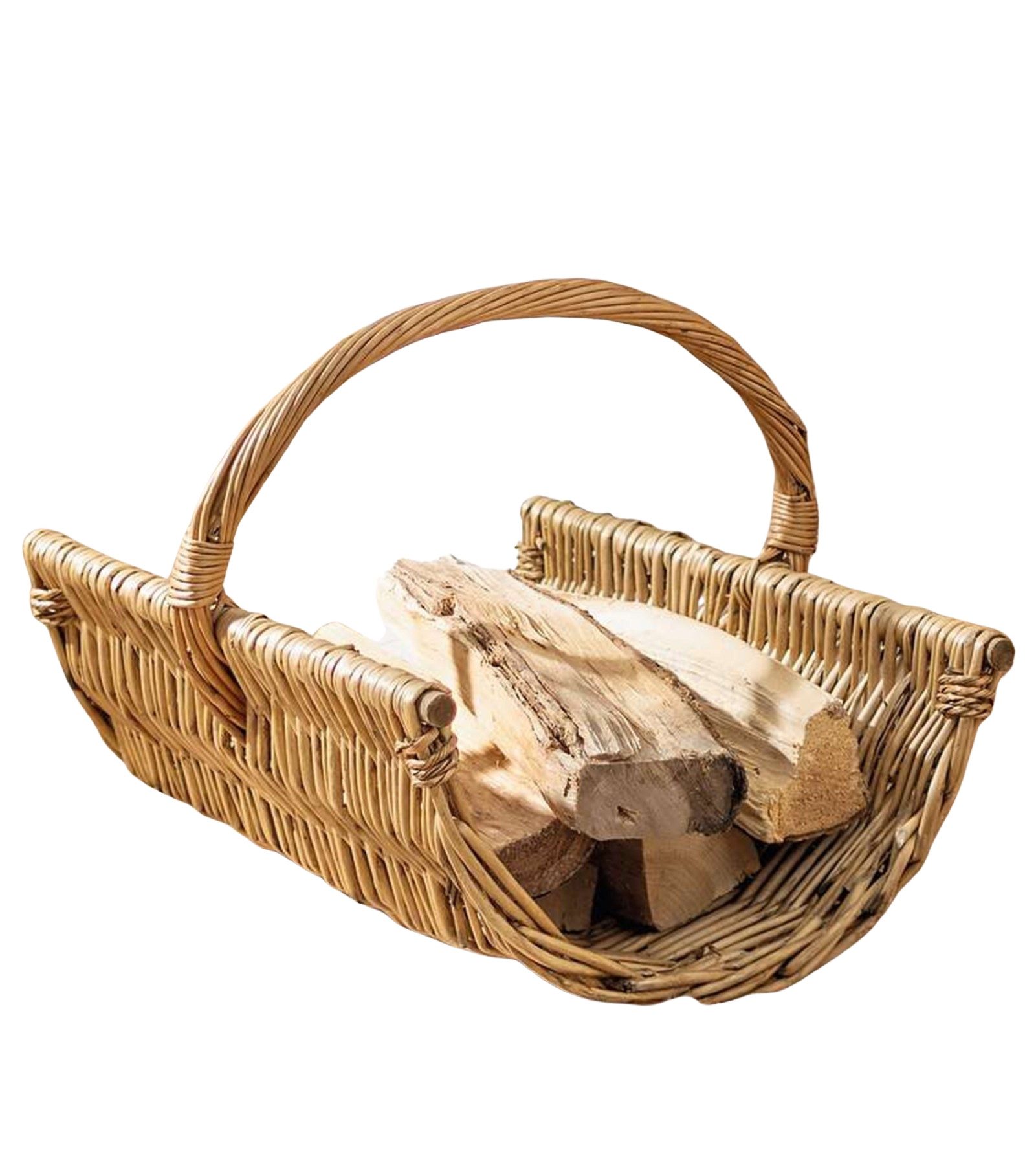 Kaminholzkorb "Trendy" aus Weide, braun, Holzkorb, Feuerholzkorb, Holz-Tragekorb