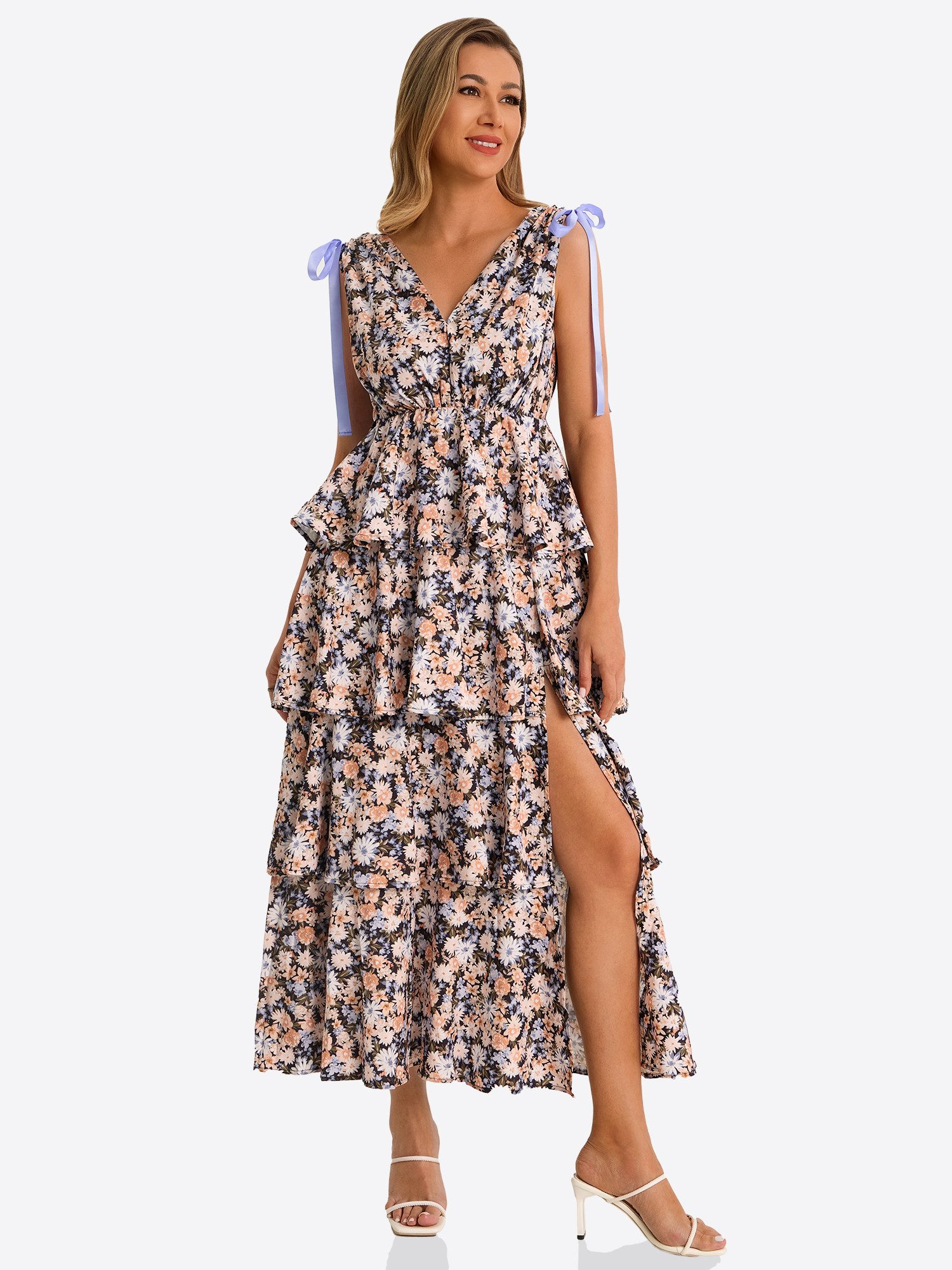 Imily Bela Maxikleid Damen Geblümte Boho Strandkleider mit hohem Schlitz (P günstig online kaufen