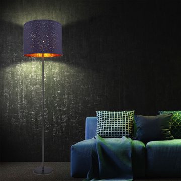 etc-shop Stehlampe, Leuchtmittel nicht inklusive, Stehleuchte Schlafzimmerlampe Textil blau Musterstanzungen D 40 cm