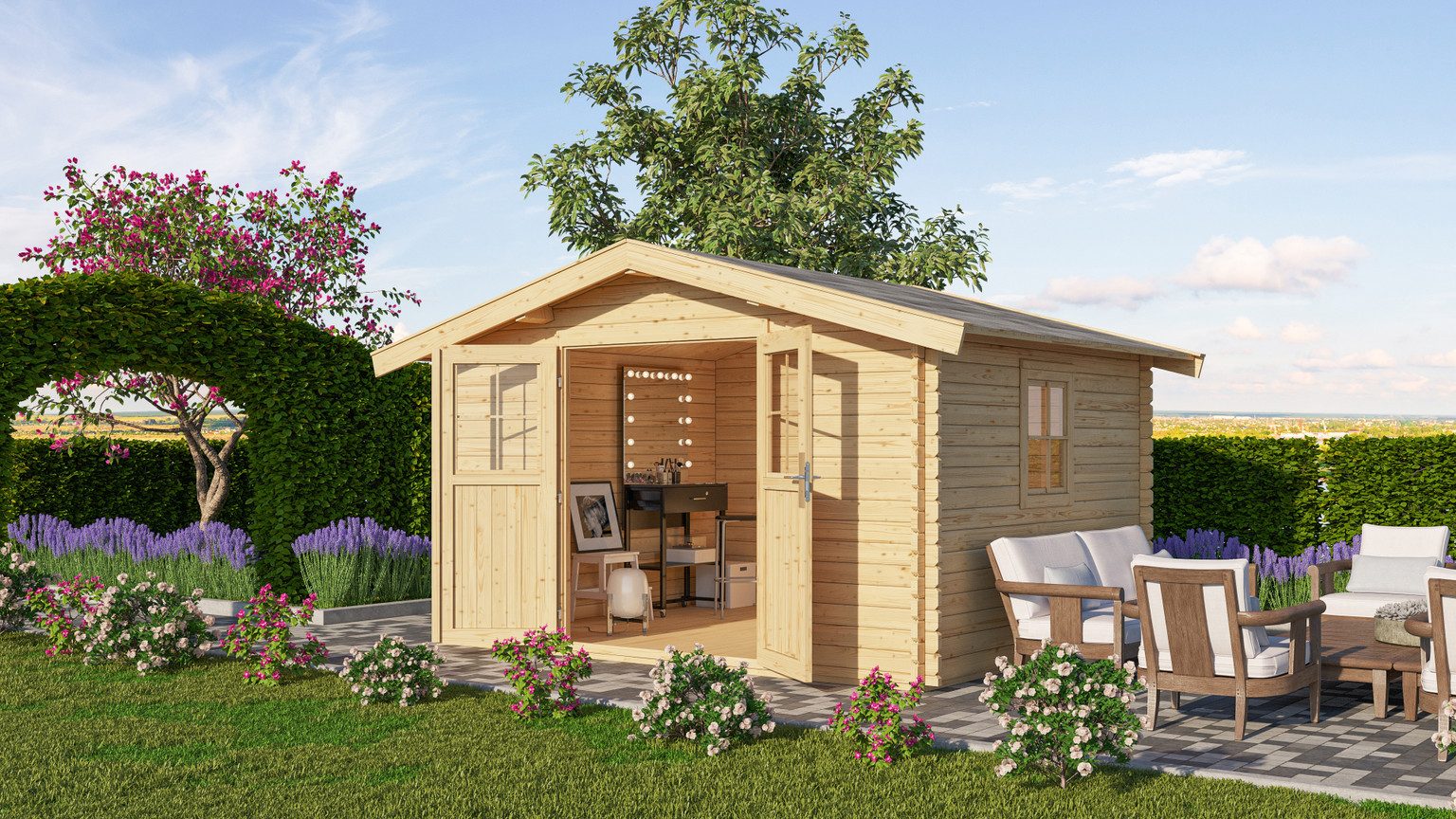 Karibu Gartenhaus Karibu Gartenhaus Mühlheim, 40 mm, 405 x 324 x 238 cm, Modell 4, natur, ohne Vordach