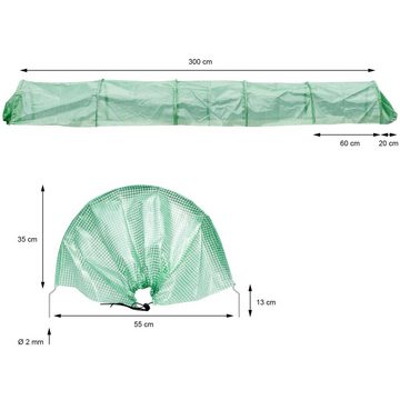 ECD Germany Pflanztunnel Folientunnel PE-Gitterfolie mit Stahl Rahmen UV-stabil Gewächshaus, 1-St., 300x55x35cm Gewächshaustunnel Transparent/Grün 135g/m²