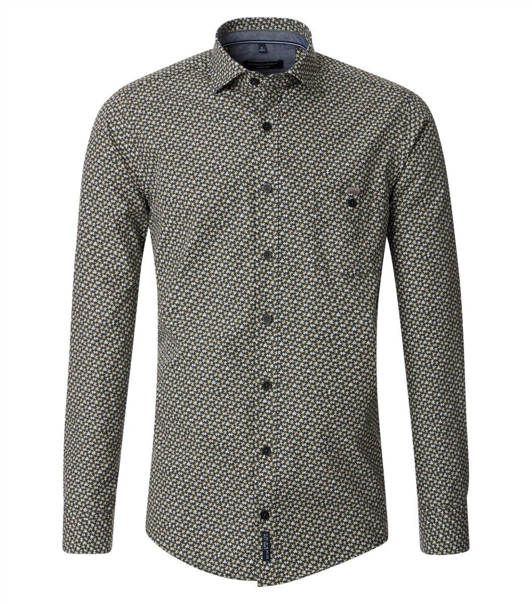 Langarmhemd CASAMODA Herren Freizeithemd Langarm Kent Casual Grün gemustert