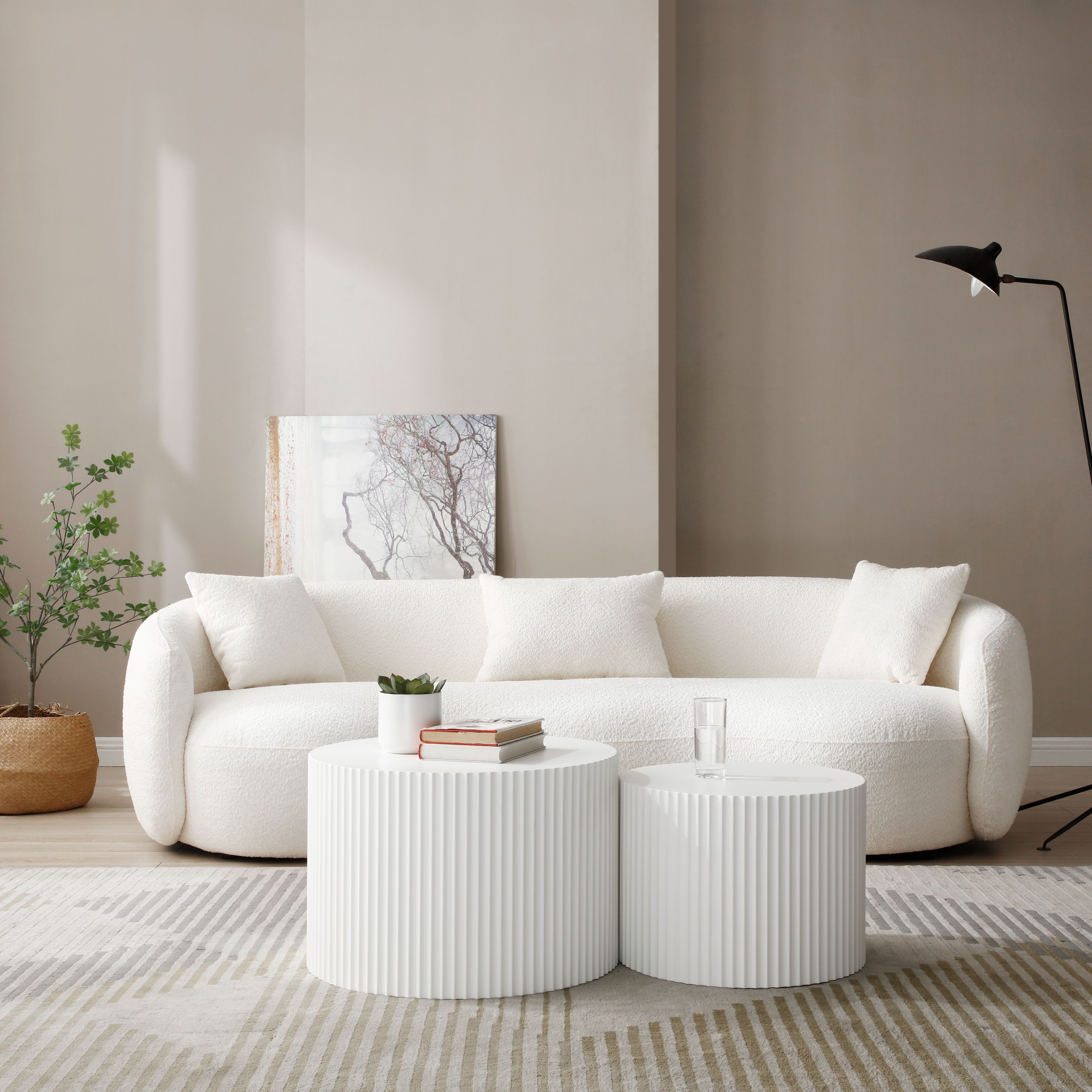 NJLyuhome Couchtisch Modernes Nesting Set, Wohnzimmer-Kaffeeset, Runde Couchtische (2-St), Wellen-Design-Beistelltisch-Set mit wellenförmiger Struktur