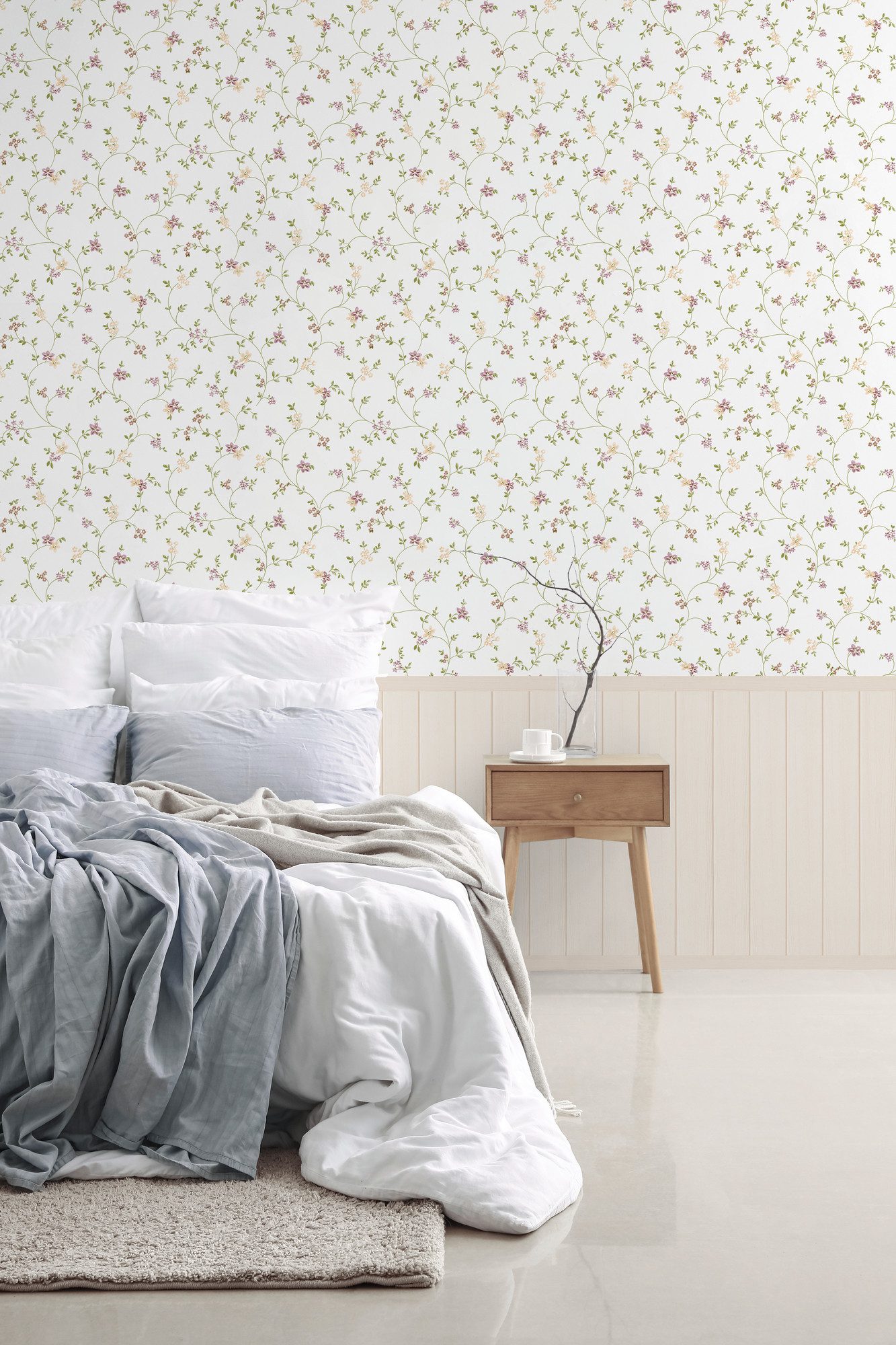 living walls Fototapete Wallpanel Tapete Wandpaneele Motivtapete Blümchen Natur, strukturiert, matt, (1 St), Vliestapete Landhaus für Schlafzimmer Küche Wohnzimmer Wandpaneele