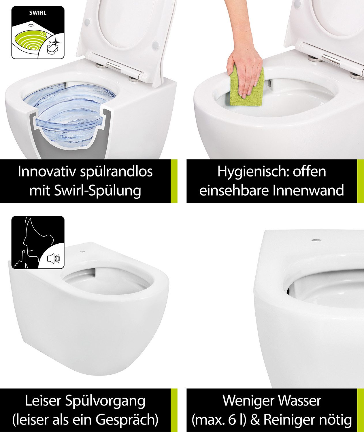 aquaSu Tiefspül-WC, Wand WC, spülrandlos, WC-Sitz günstig online kaufen
