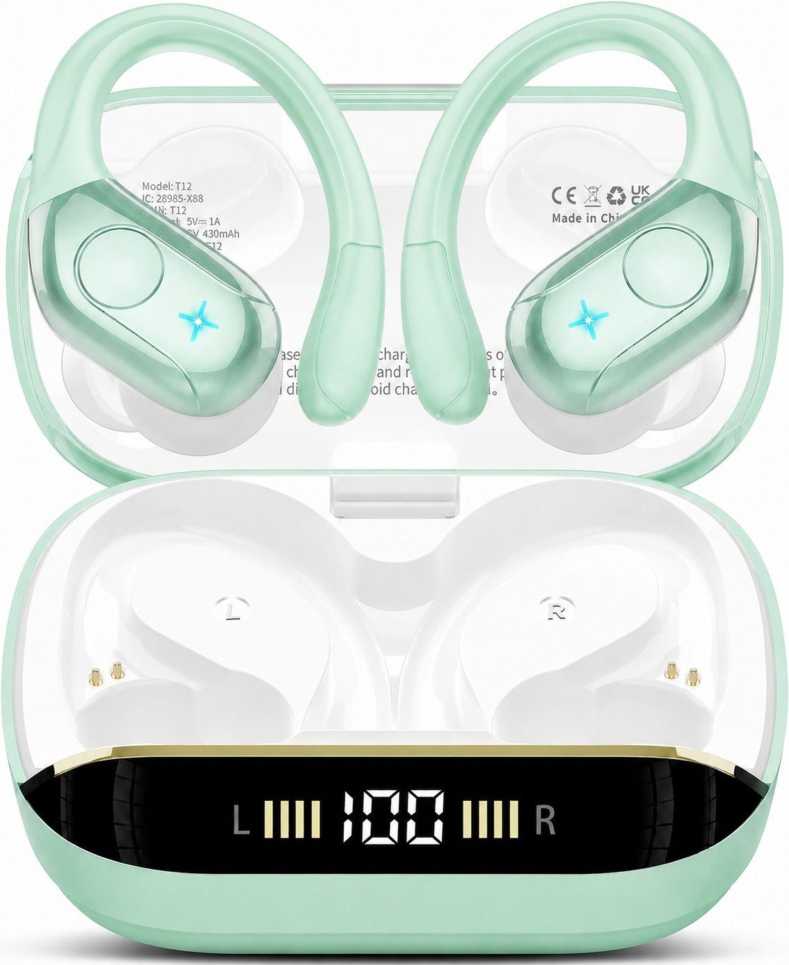 Futicare Bluetooth Kopfhörer Kabellos, Sportkopfhörer mit Ohrbügel, In-Ear-Kopfhörer (75 Std. Akku, Bluetooth 5.4, 14,2 mm HiFi Stereo, 4 Mikrofone ENC, IP7 für Sport & Laufen)