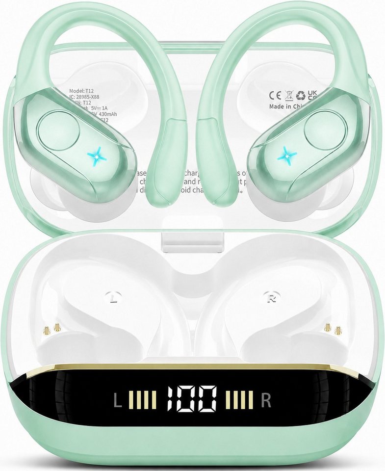 Futicare Bluetooth Kopfhörer Kabellos, Sportkopfhörer mit Ohrbügel, In-Ear-Kopfhörer (75 Std. Akku, Bluetooth 5.4, 14,2 mm HiFi Stereo, 4 Mikrofone ENC, IP7 für Sport & Laufen)