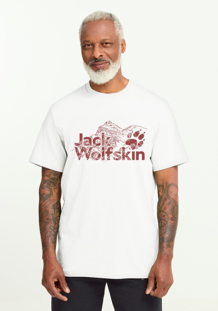 Jack Wolfskin T-Shirt BRAND T M T-Shirt aus Bio-Baumwolle, hoher Tragekomfort, großer Logo-Aufdruck