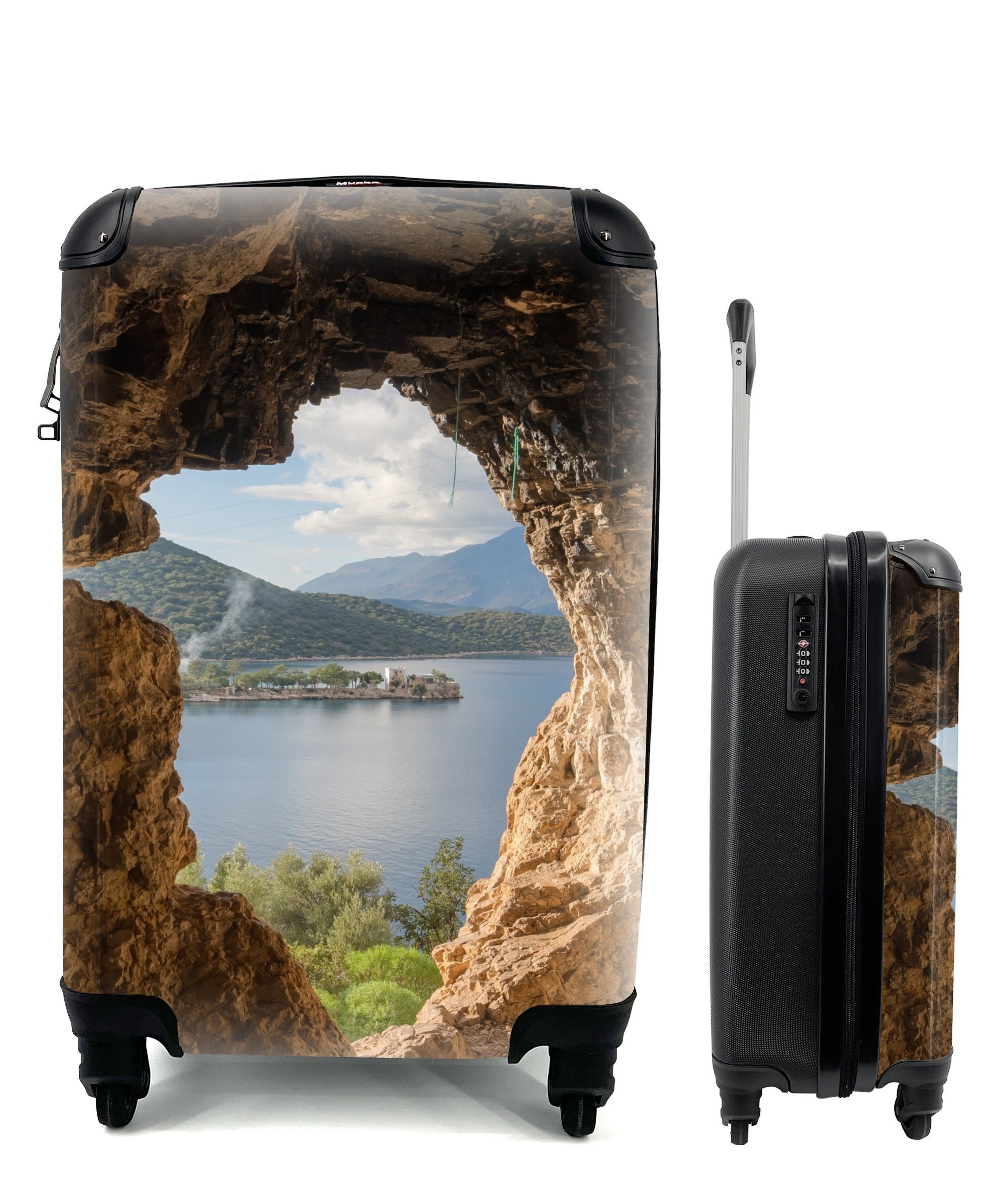 MuchoWow Handgepäckkoffer Wasser - Ferien, 4 Reisekoffer Handgepäck mit Höhle rollen, Reisetasche Landschaft, für Trolley, - Natur - Rollen